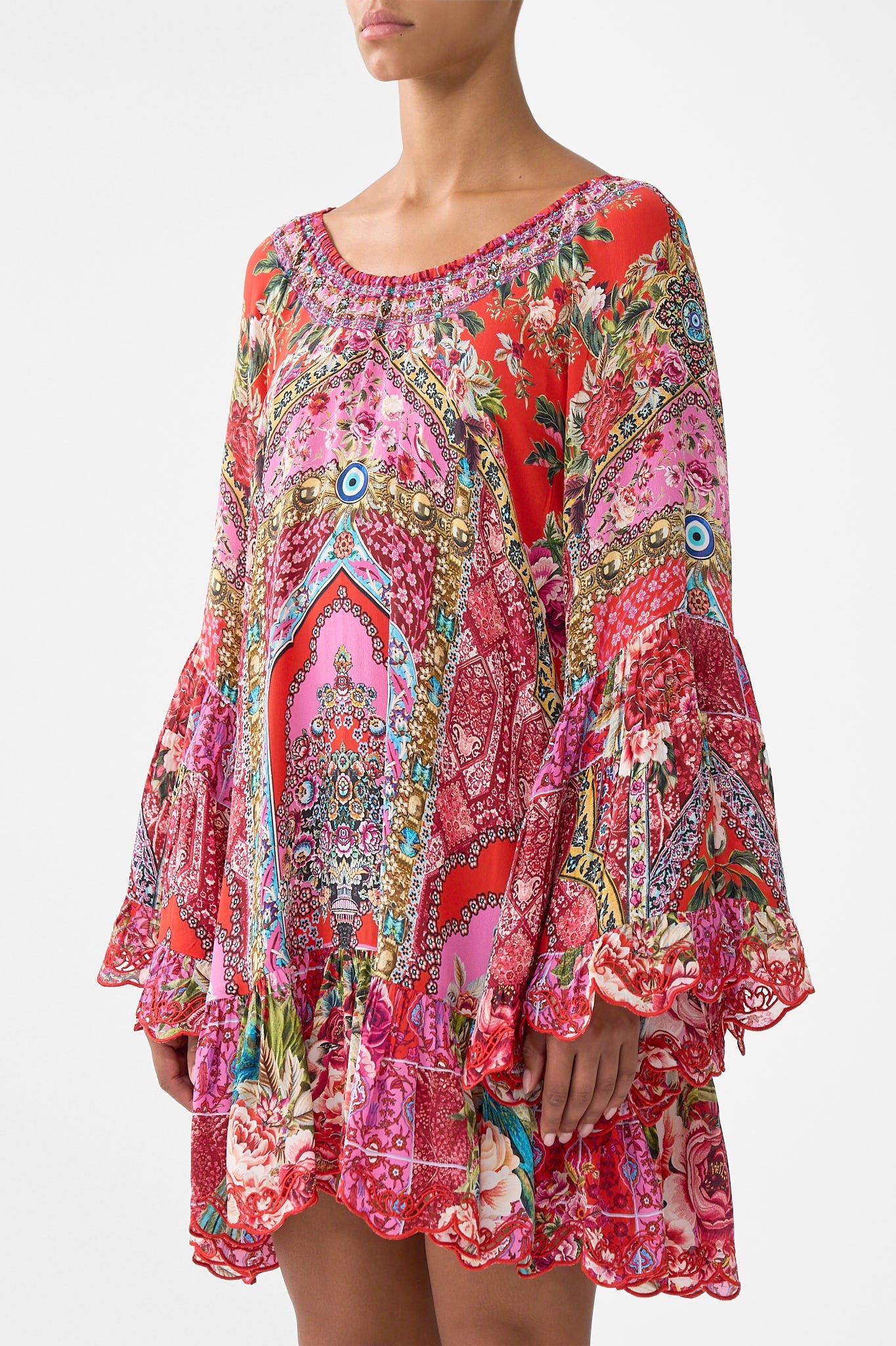 The CAMILLA SHORT LACE UP KAFTAN MIDSUMMER MOSAICS in our  print.