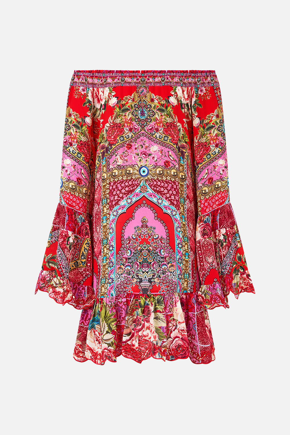 The CAMILLA BUTTON THROUGH SCARF BLOUSE ESPAÑA NIRVANA in our ESPAÑA NIRVANA print.