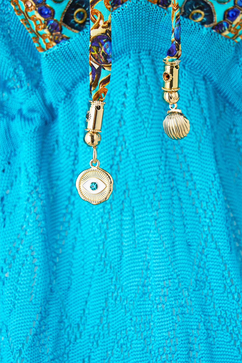 KNIT KAFTAN WITH SILK NECKLINE TOTEMS AND TREASURES