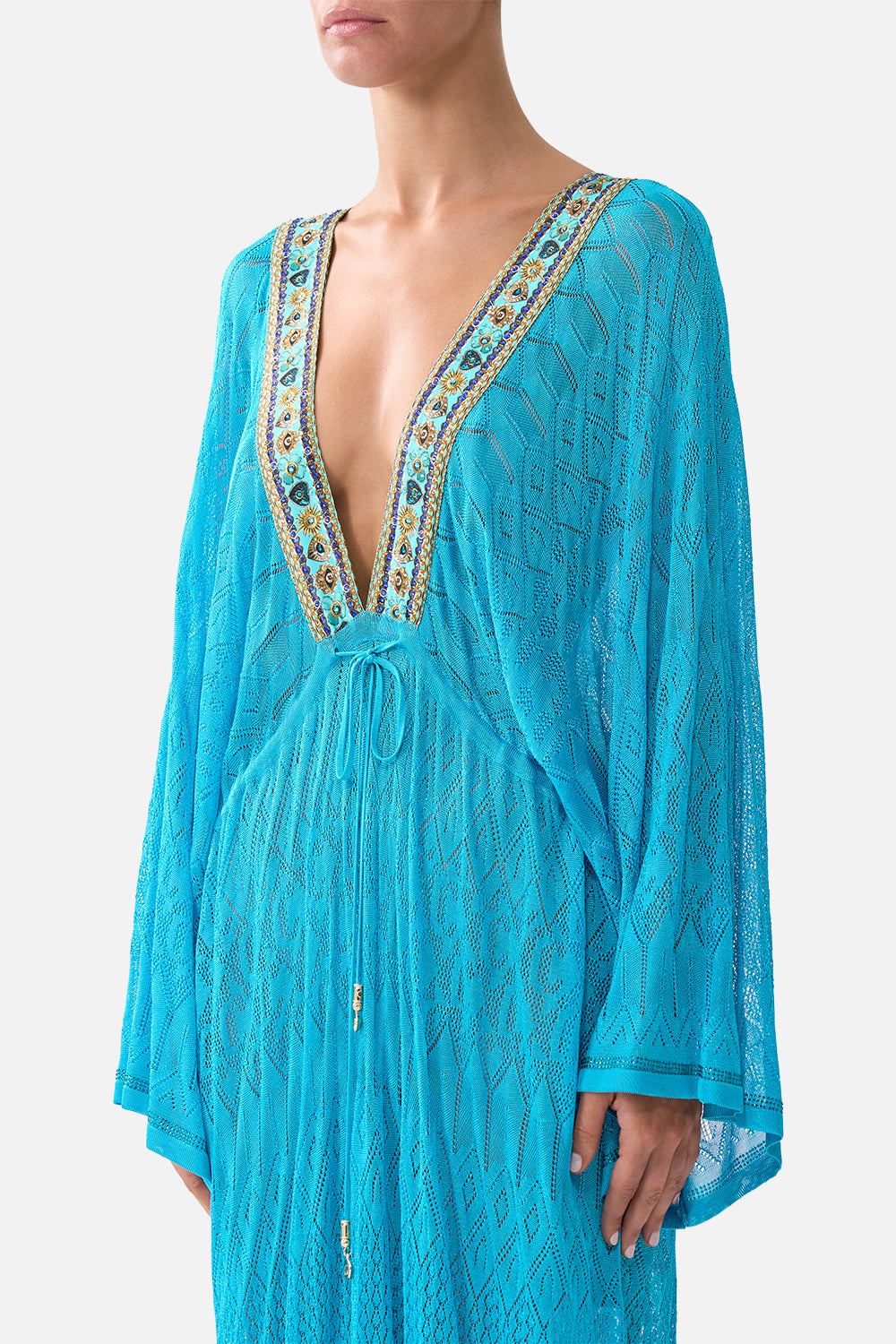 The CAMILLA V NECK ONE PIECE WITH LACE UP TIE BACK THE POTTERY PARLOUR in our  print.