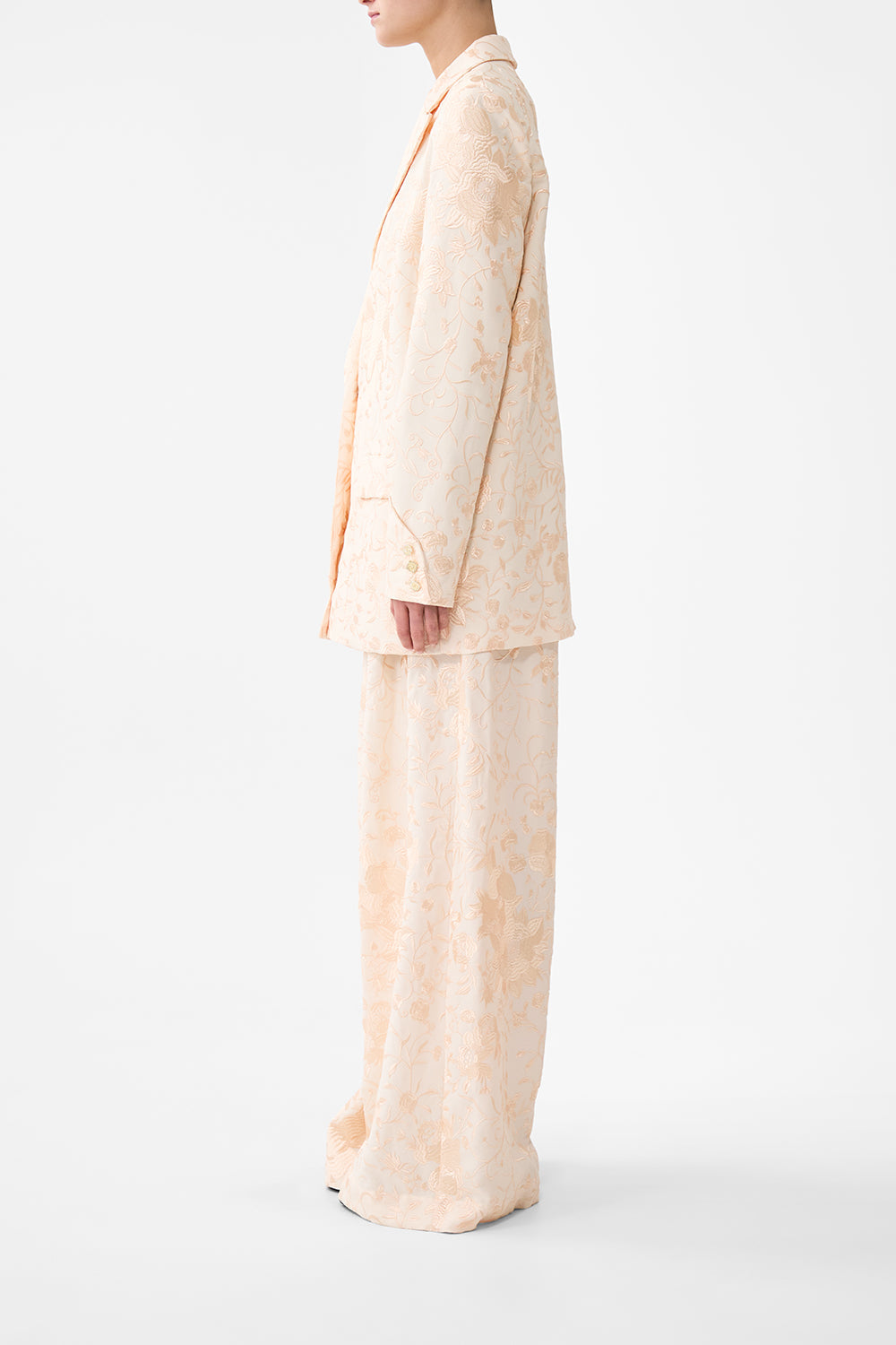 The CAMILLA TAILORED PANT WITH WAIST BUTTON DETAIL A TILED WONDERLAND in our  print.