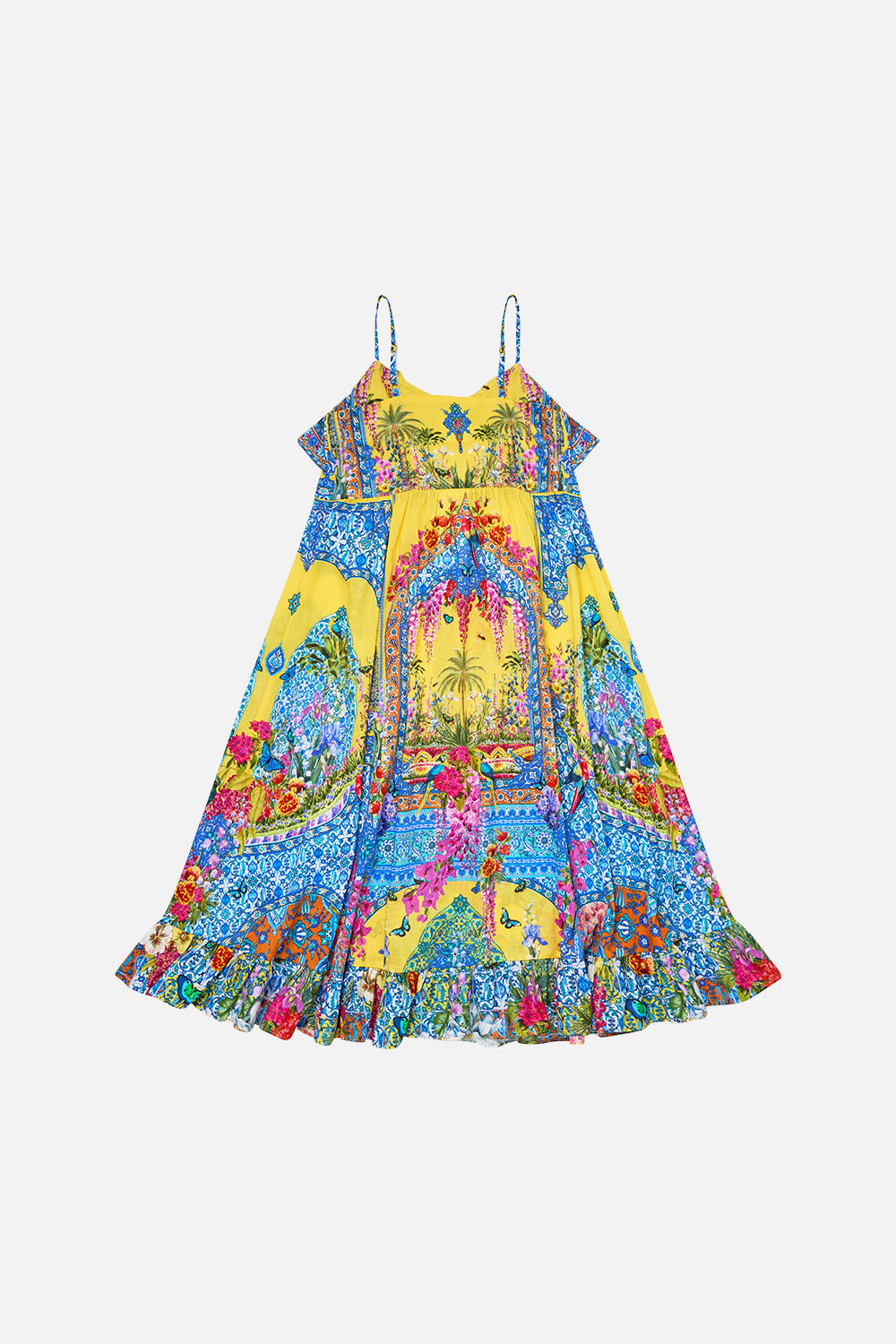 The CAMILLA HIGH TRI BIKINI TOP WITH U RING FRONT TRIM TURKISH DELIGHT in our  print.