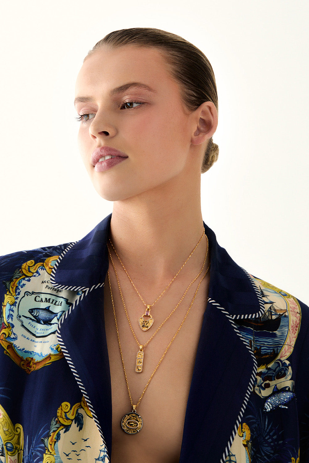 The CAMILLA SHORT SLEEVE CABANA SHIRT VENUS ON A VESPA in our  print.