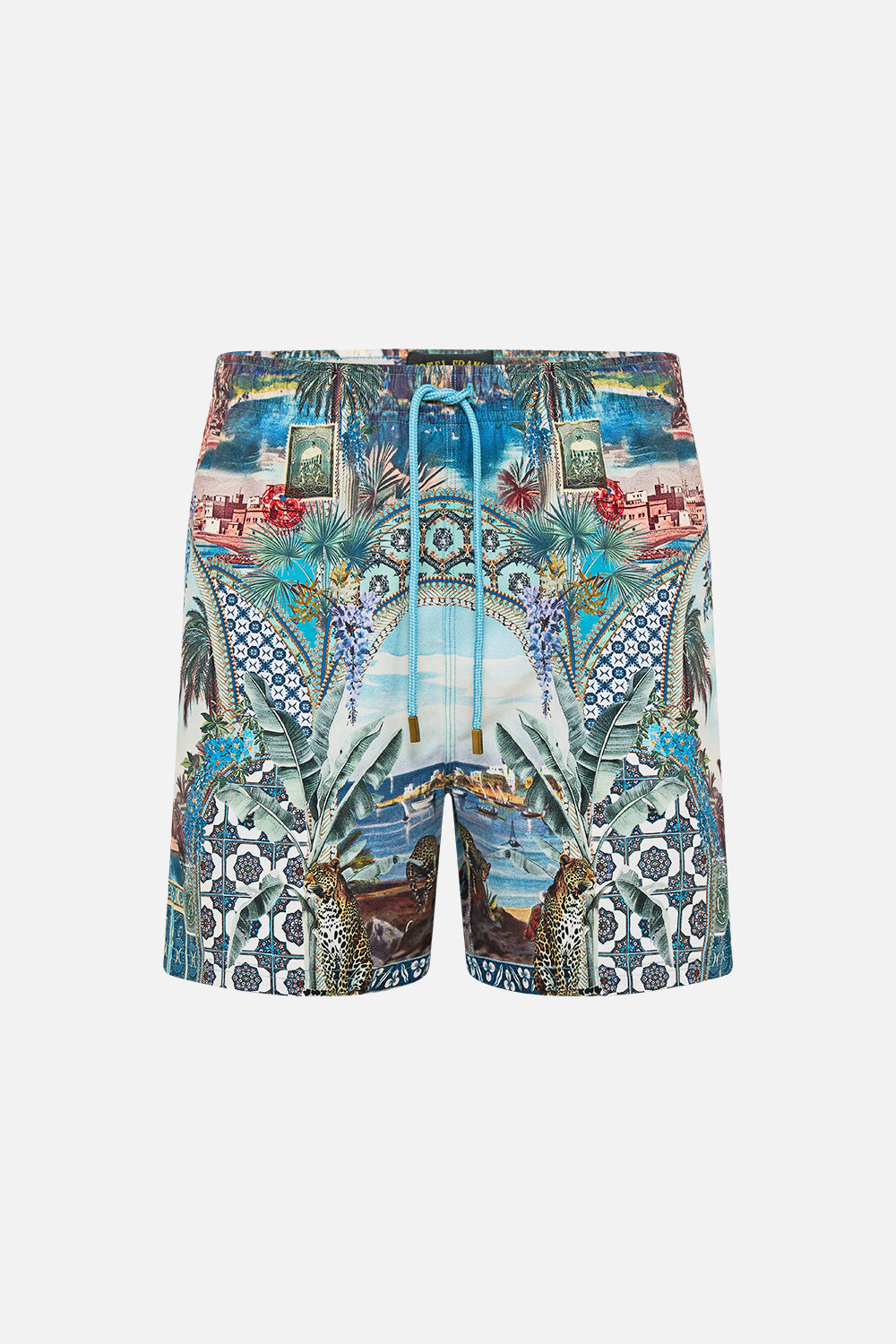 MID LENGTH BOARDSHORT WITH ELASTIC WAIST POSTCARDS & PALM TREES