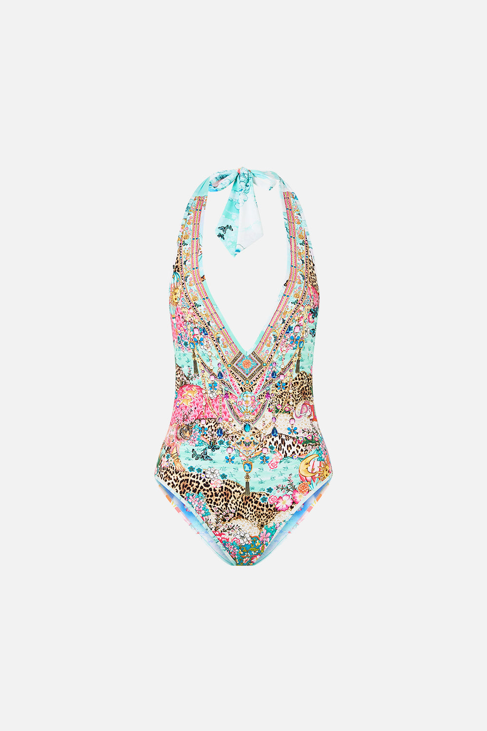 The CAMILLA LONG SPLIT FRONT TWIST DRESS AMULETS AND ALCHEMY in our  print.