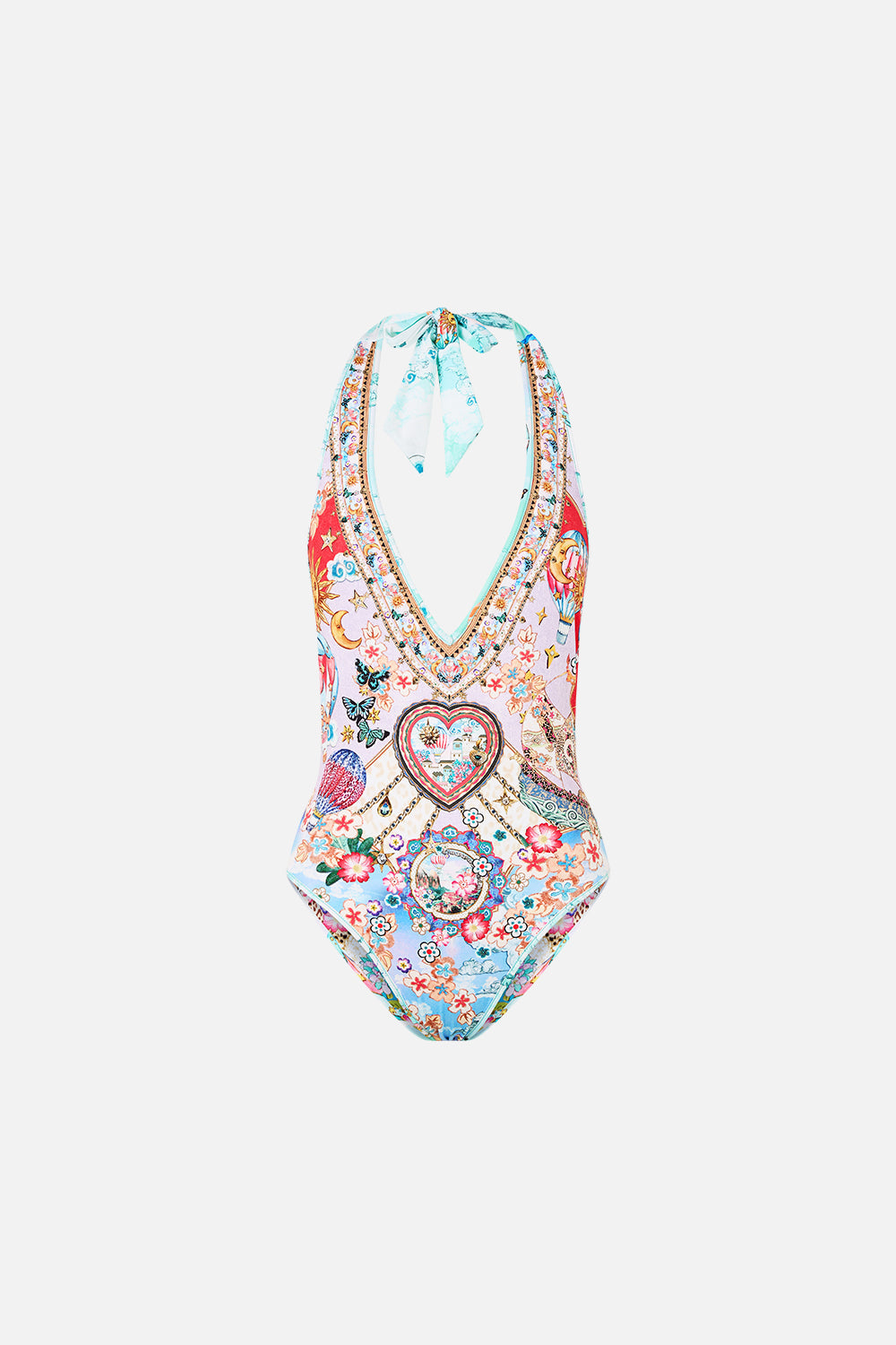 The CAMILLA LONG SPLIT FRONT TWIST DRESS AMULETS AND ALCHEMY in our  print.