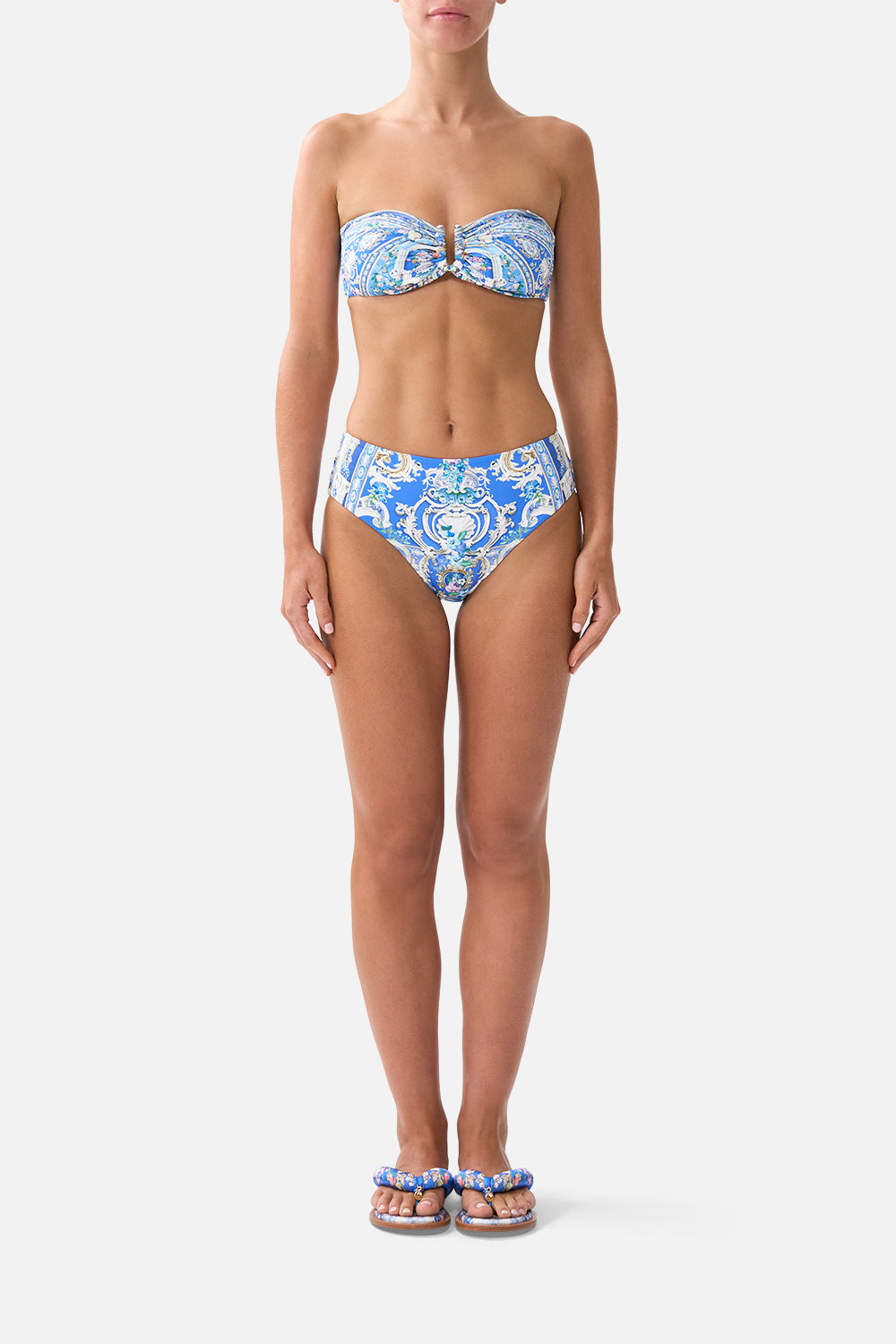 The CAMILLA SHIRRED WAIST PANT JUNGLE FLIGHT in our JUNGLE FLIGHT print.