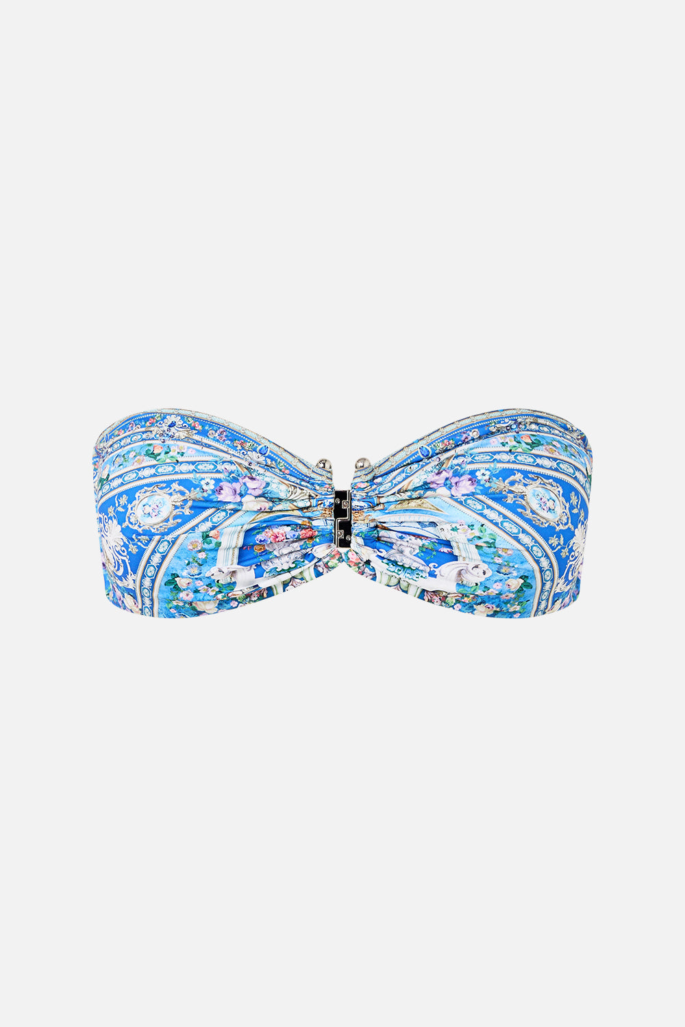 The CAMILLA bandeau bikini top with u ring front trim from our print Ottoman opulence, front product view