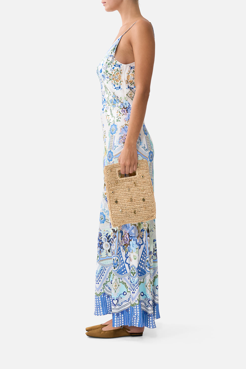 RAFFIA MINI NORTH SOUTH TOTE WITH CHARMS NATURAL