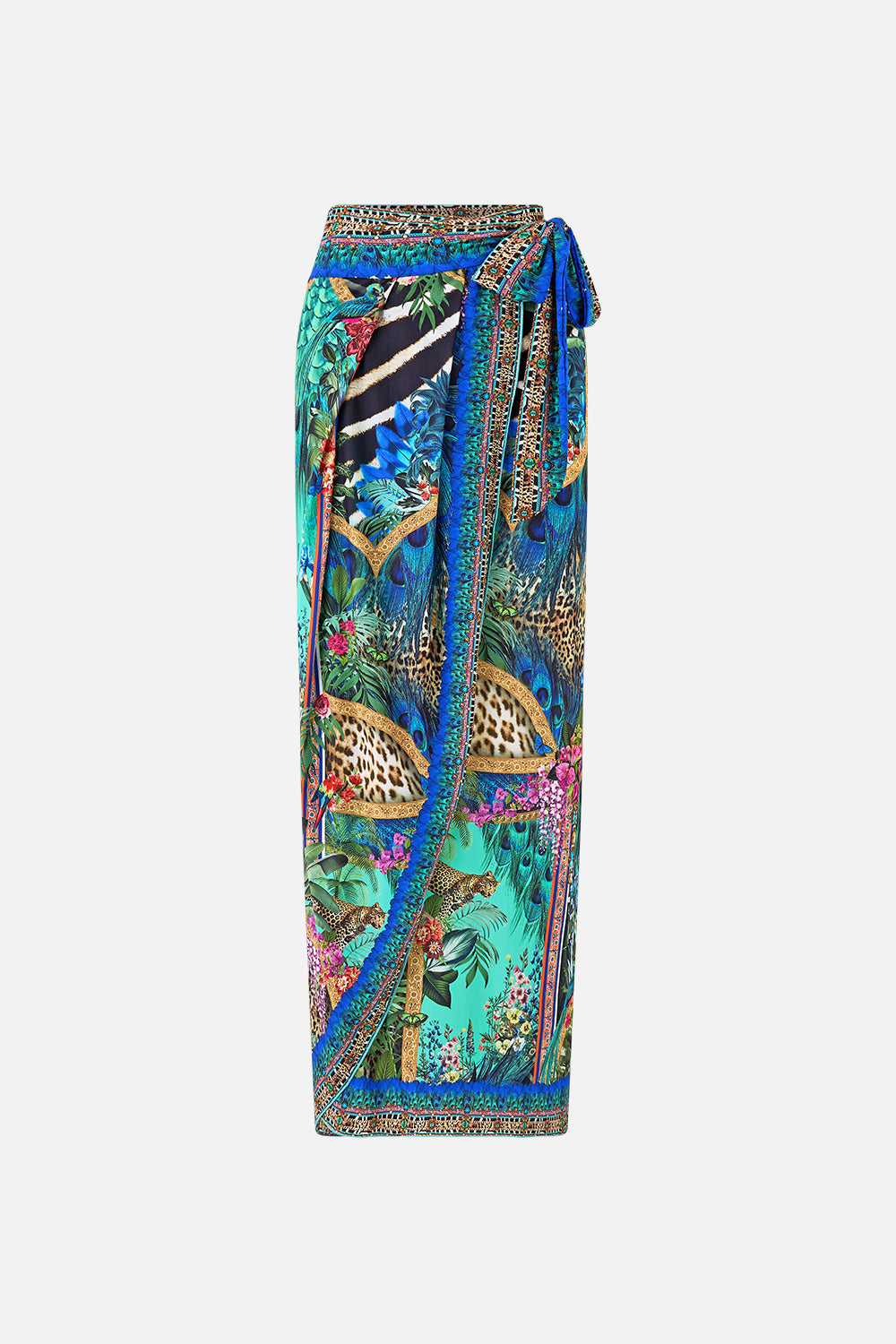 The CAMILLA SHORT FLARED DRESS WITH MACRAME DETAIL FABRIC OF TIME in our  print.