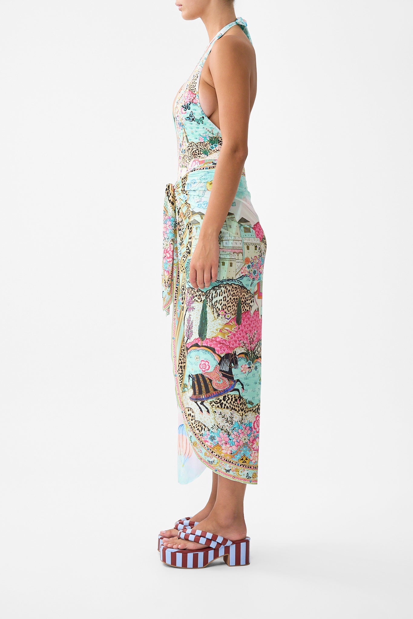 The CAMILLA SCOOP BACK HEM DRESS JUNGLE FLIGHT in our  print.