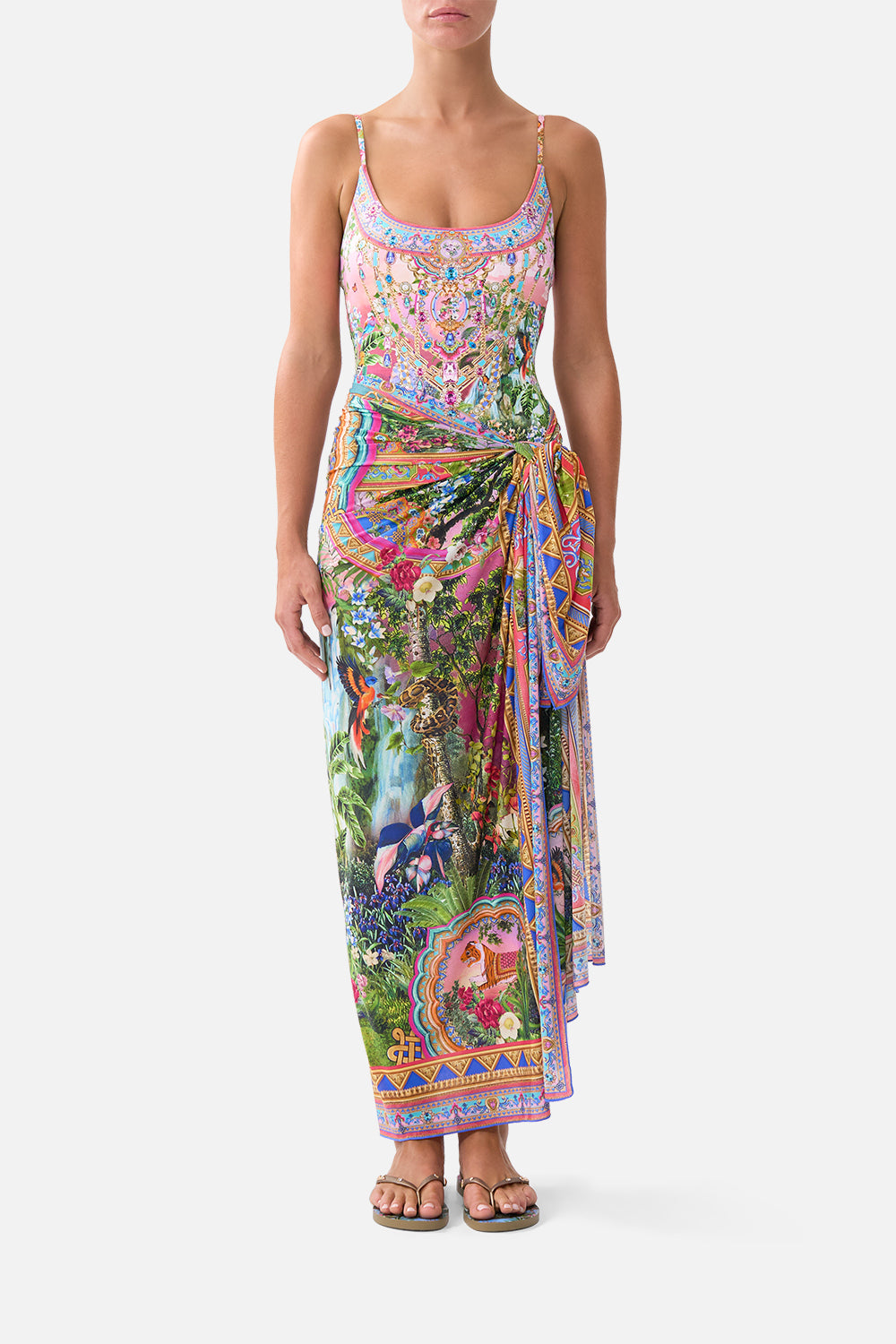 The CAMILLA TUCK FRONT JERSEY DRESS TOTEMS AND TREASURES in our  print.