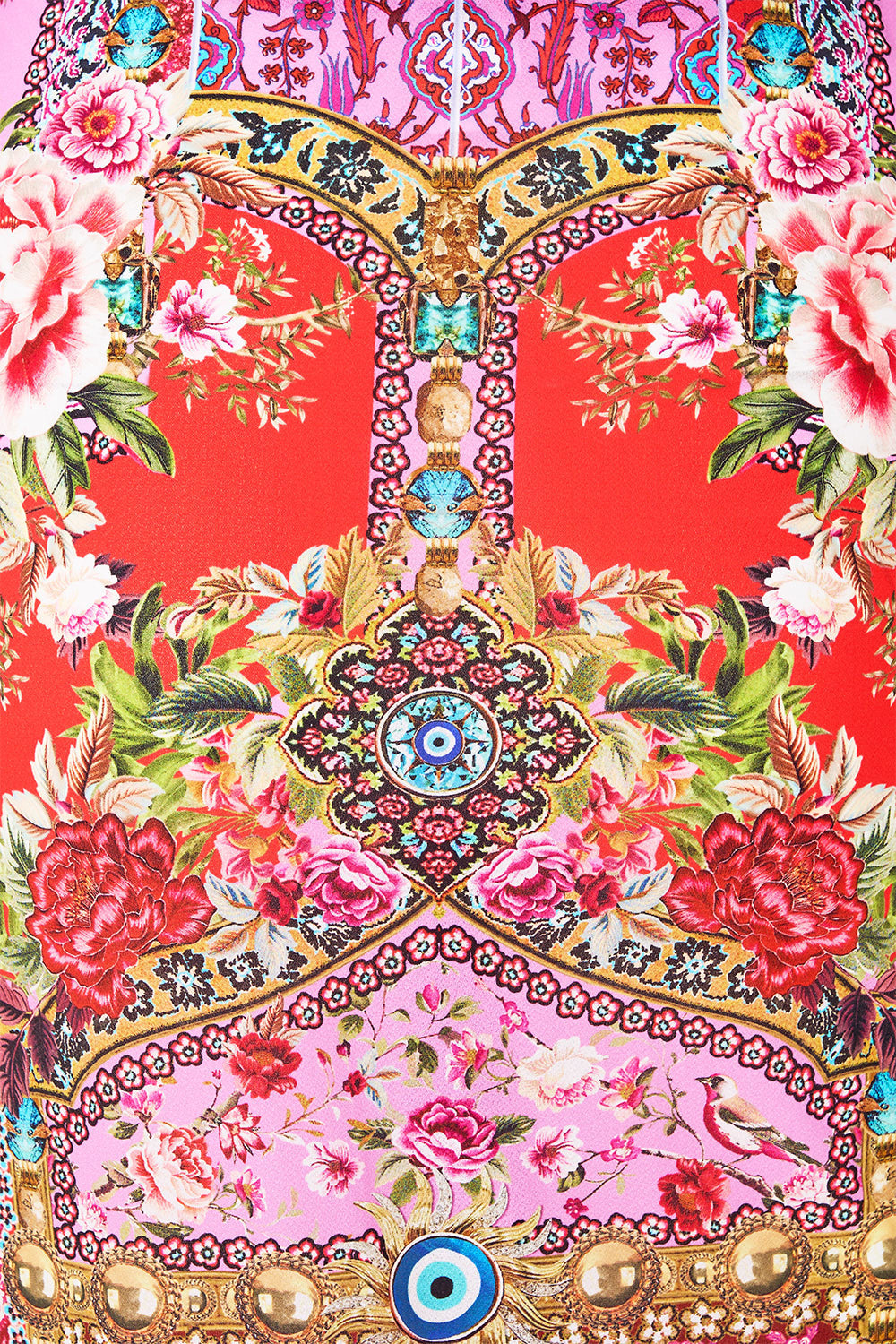 The CAMILLA V NECK GATHERED JERSEY DRESS AMULETS AND ALCHEMY in our  print.