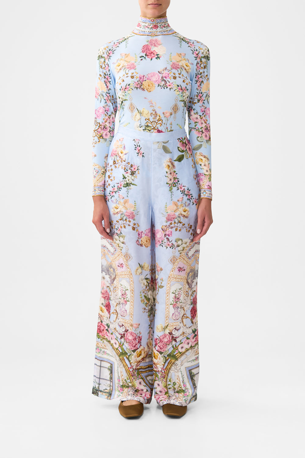 The CAMILLA minimal wide leg pant from our print tiled in time