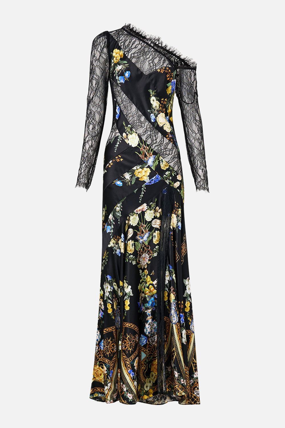 LACE SPLICE ONE SHOULDER DRESS OTTOMAN ELEGANCE