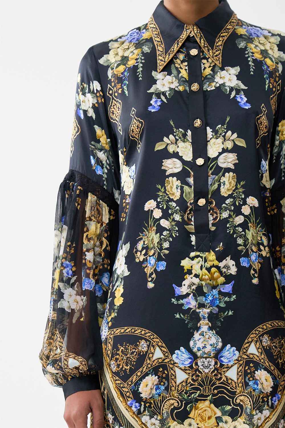 SHIRT DRESS WITH BLOUSON SLEEVE OTTOMAN ELEGANCE