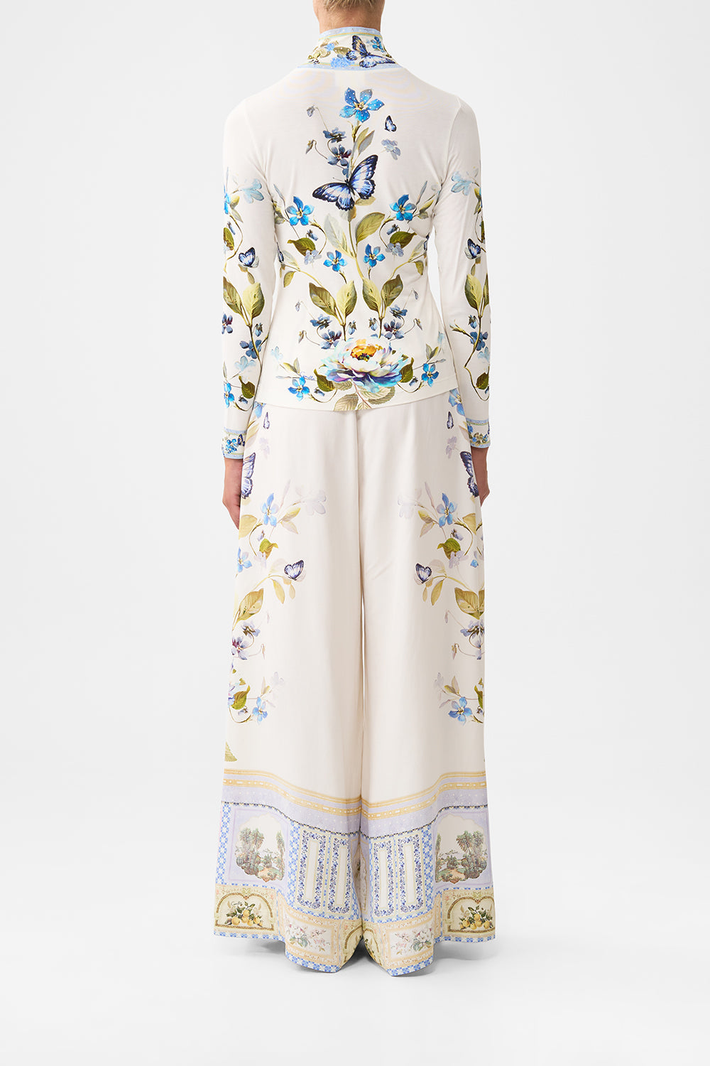 The CAMILLA ASYMMETRICAL RUFFLE SLIP DRESS BAZAAR BLOOMS in our  print.