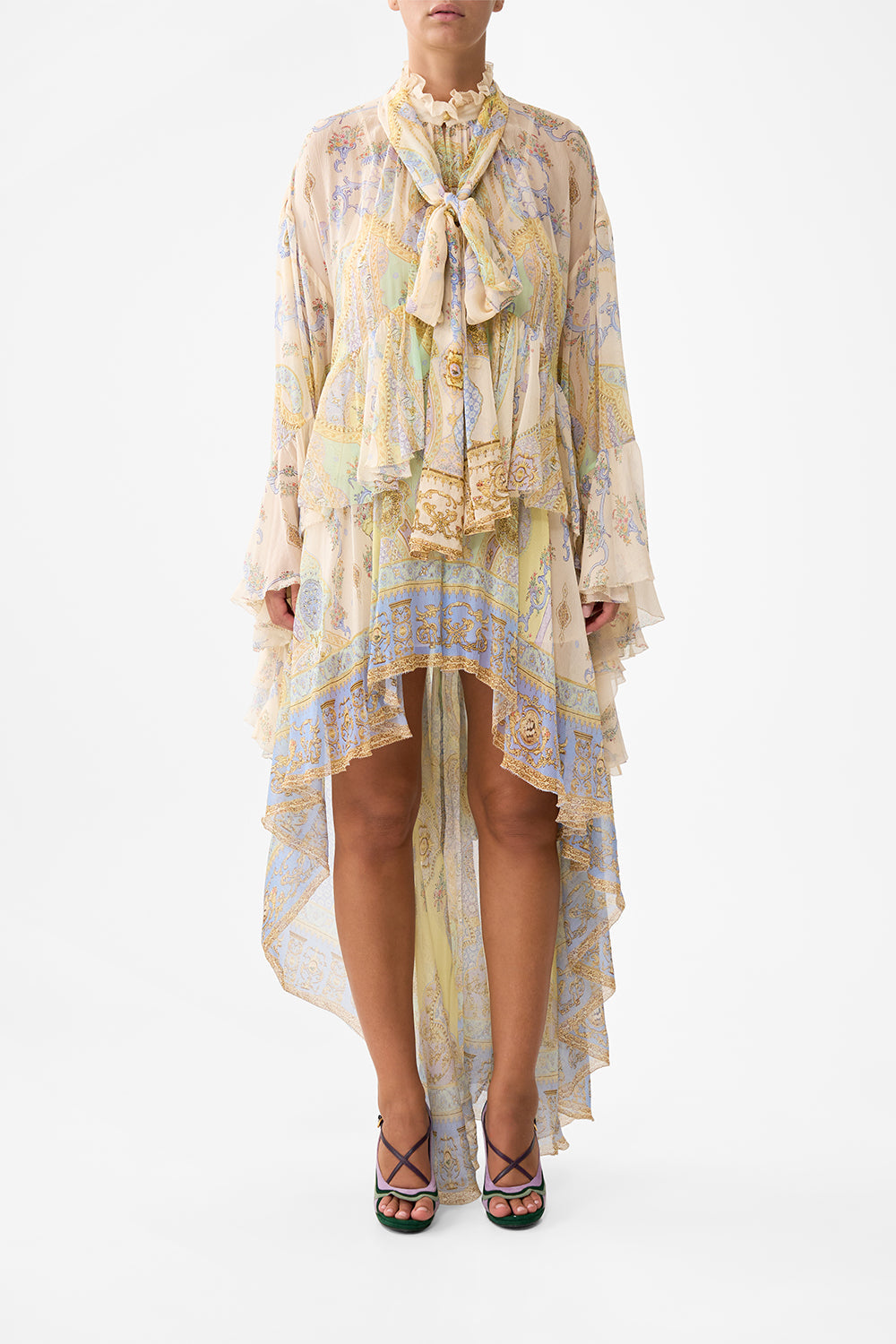 The CAMILLA FEATHER MINI SKIRT TWILIGHT IN ISTANBUL in our  print.