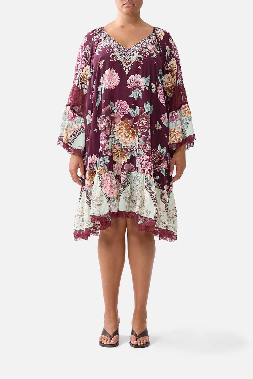 The CAMILLA BIAS CUT TANK DRESS SONG OF THE SOLSTICE in our  print.
