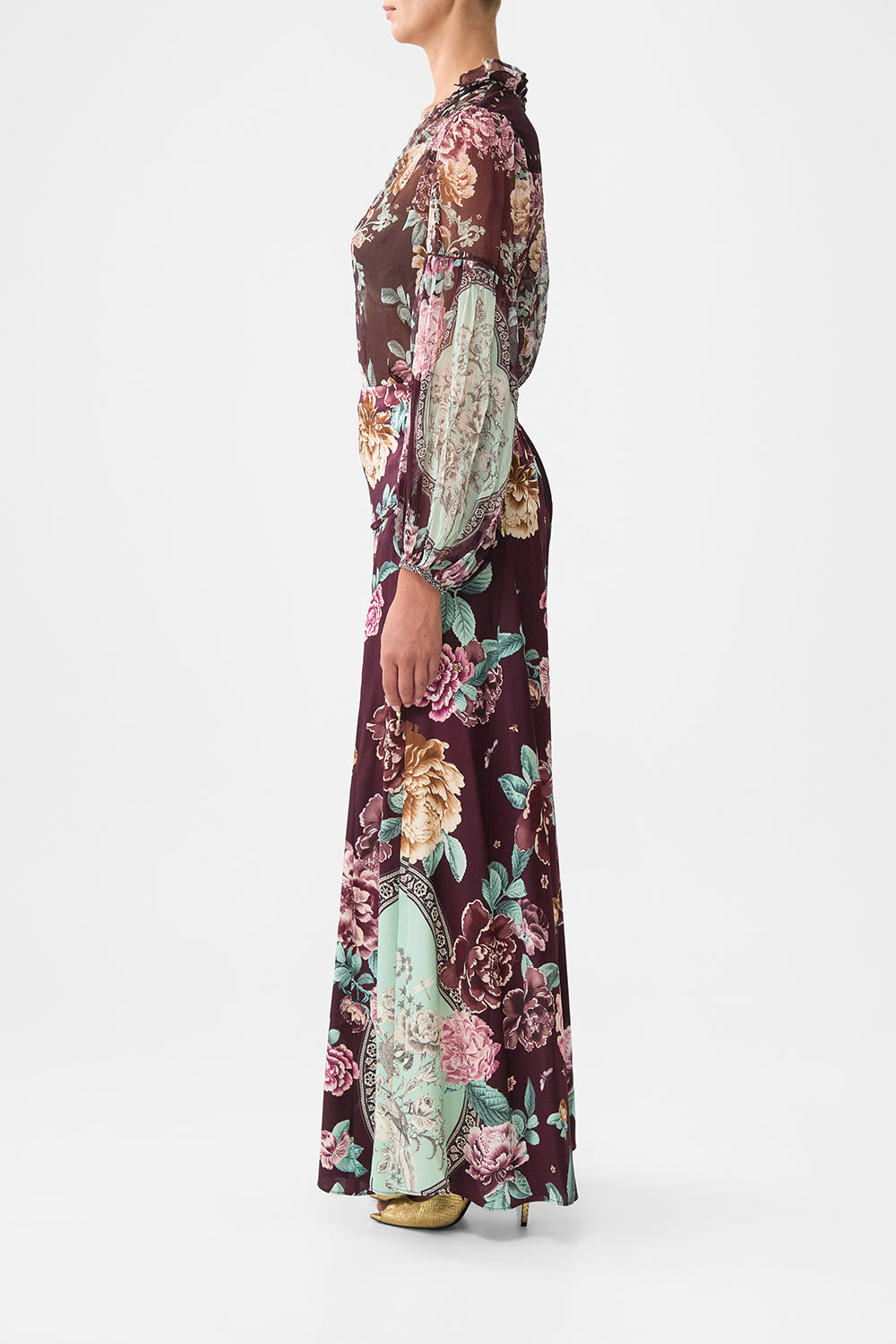 The CAMILLA LONG TIERED DRESS WITH BOW TIES PAPERS AND CURIOUS CAPERS in our  print.