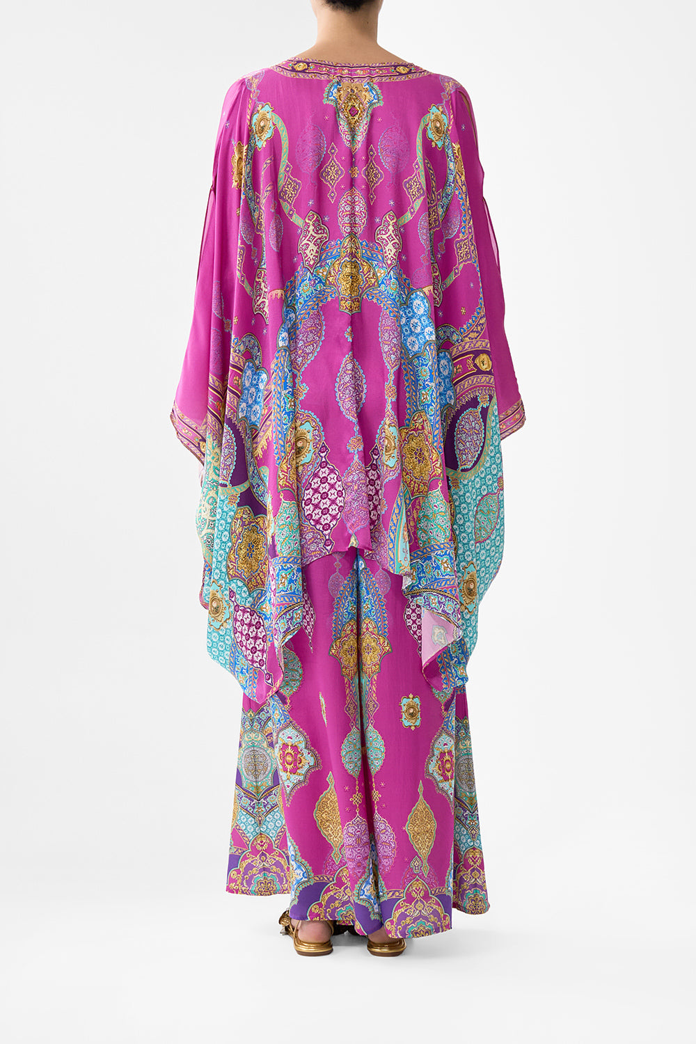 The CAMILLA BUTTON THROUGH COLLARED TOP BAZAAR BLOOMS in our  print.