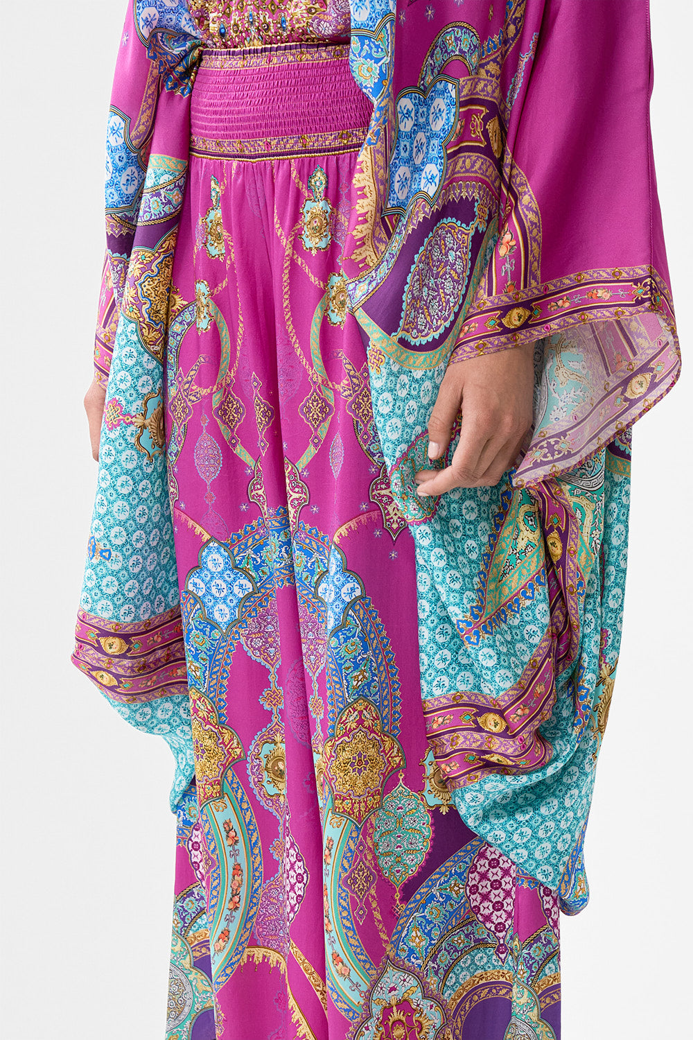 The CAMILLA BUTTON THROUGH COLLARED TOP BAZAAR BLOOMS in our  print.