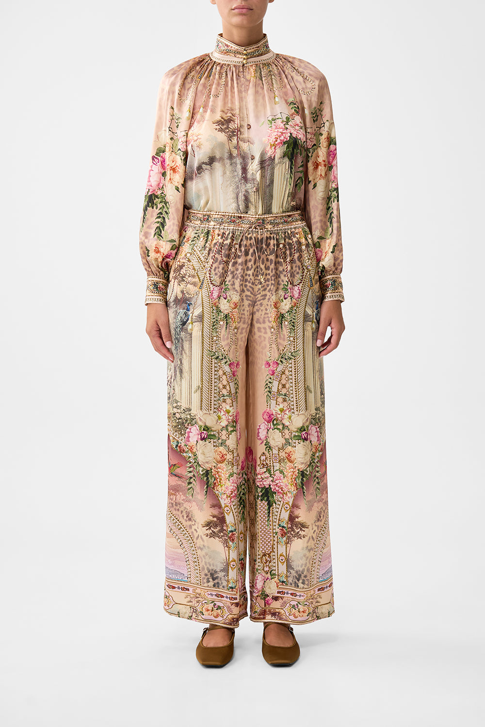 The CAMILLA WIDE LEG TROUSER WITH FRONT POCKETS OTTOMAN OPULENCE in our  print.