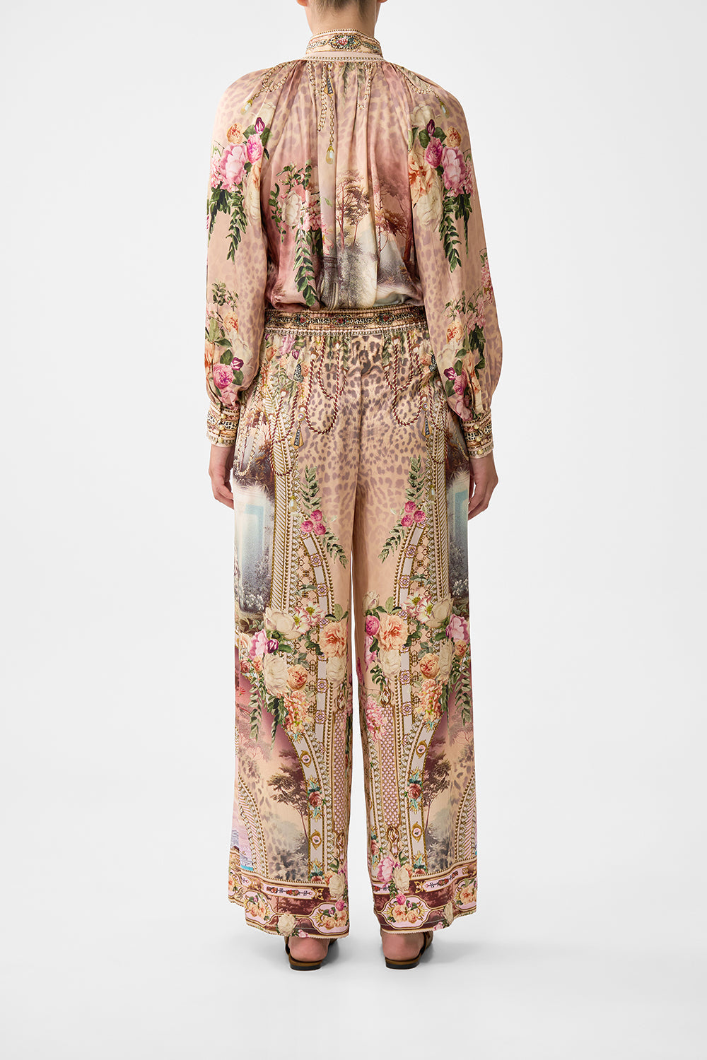 The CAMILLA WIDE LEG TROUSER WITH FRONT POCKETS OTTOMAN OPULENCE in our  print.