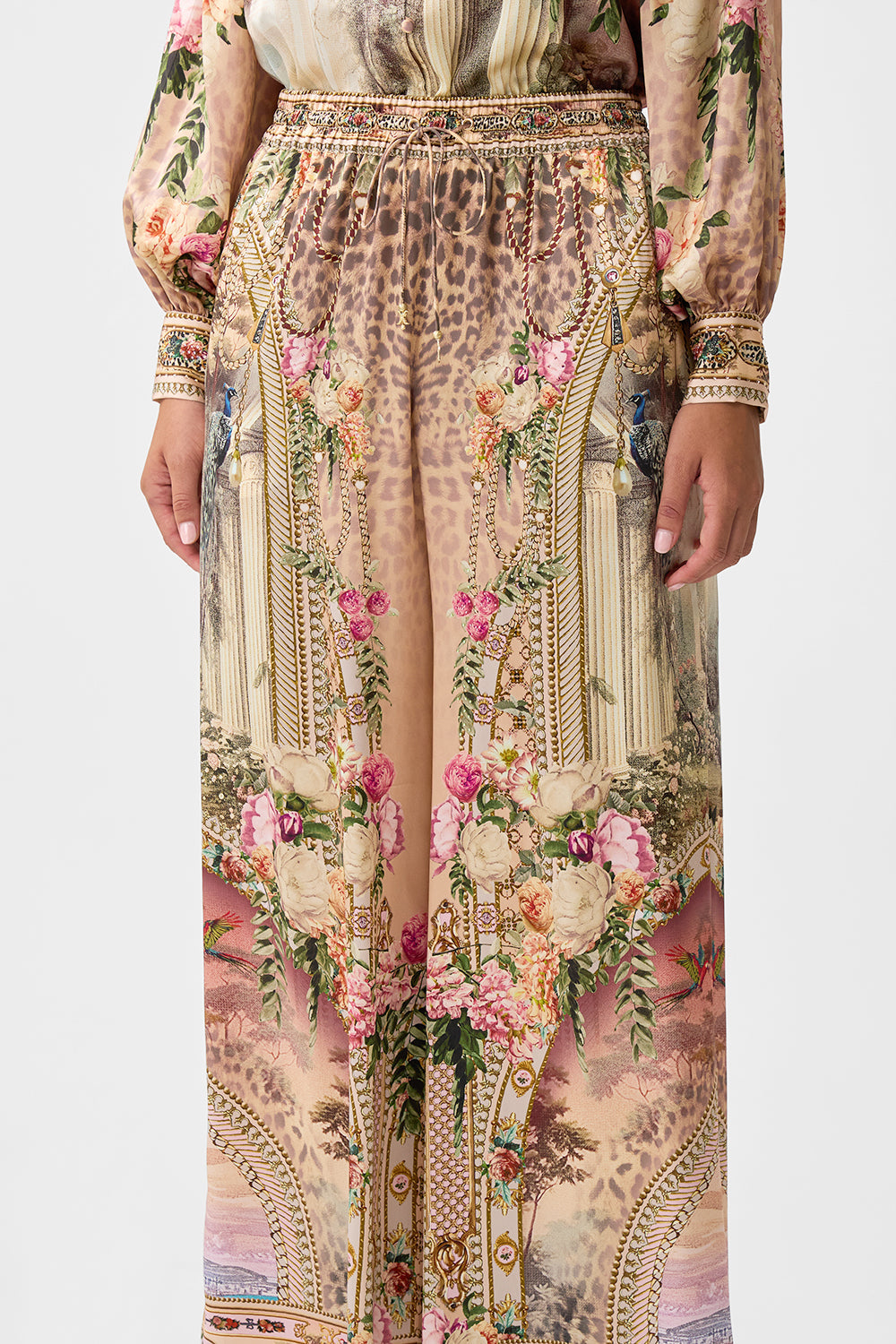 The CAMILLA WIDE LEG TROUSER WITH FRONT POCKETS OTTOMAN OPULENCE in our  print.