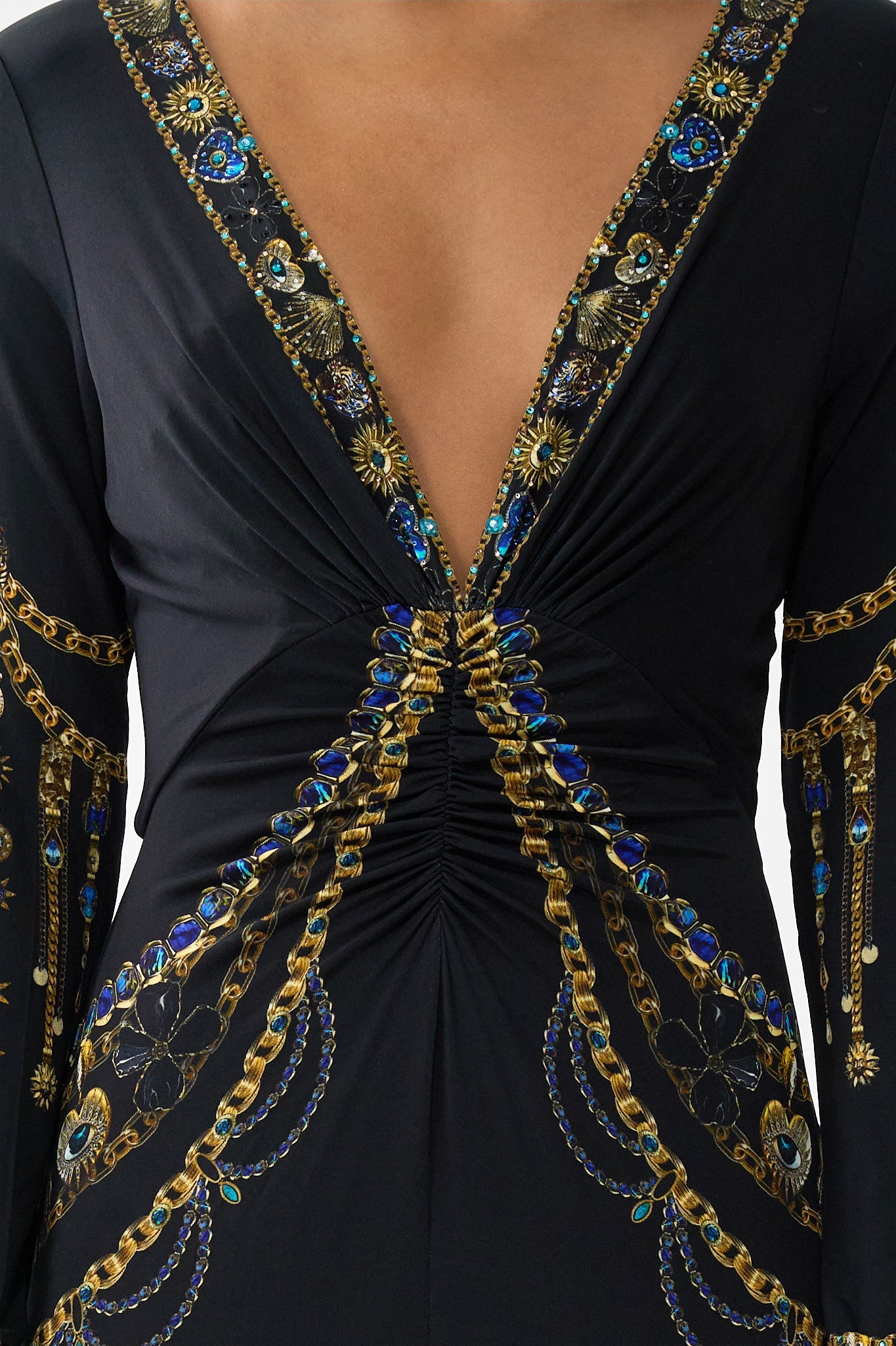 The CAMILLA WIDE LEG WAISTED PANT ADORNED IN ARANJUEZ in our  print.