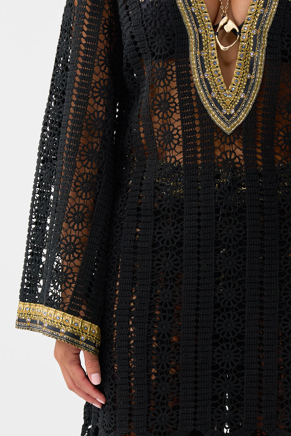 The CAMILLA lace deep v neck hardware short dress from our print song of the solstice