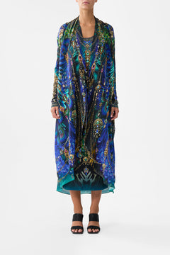 The CAMILLA Long Casual Jacket With Pockets in our Dominican Decadence print.