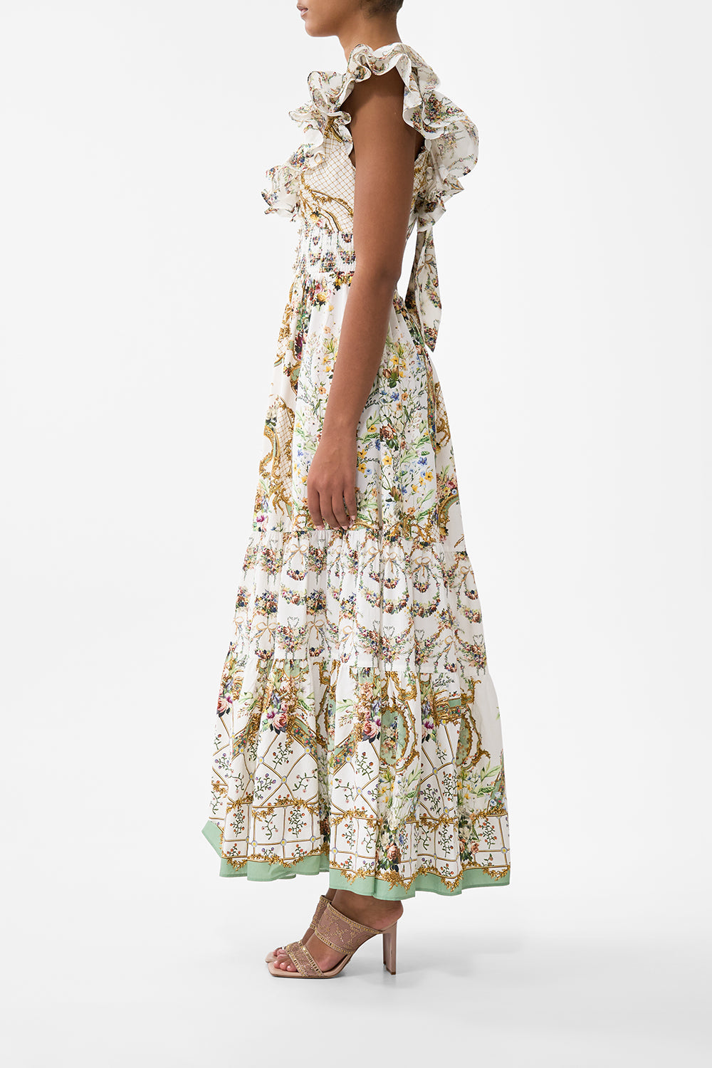 The CAMILLA TIE WAIST LONG SLEEVE DRESS OTTOMAN ELEGANCE in our  print.
