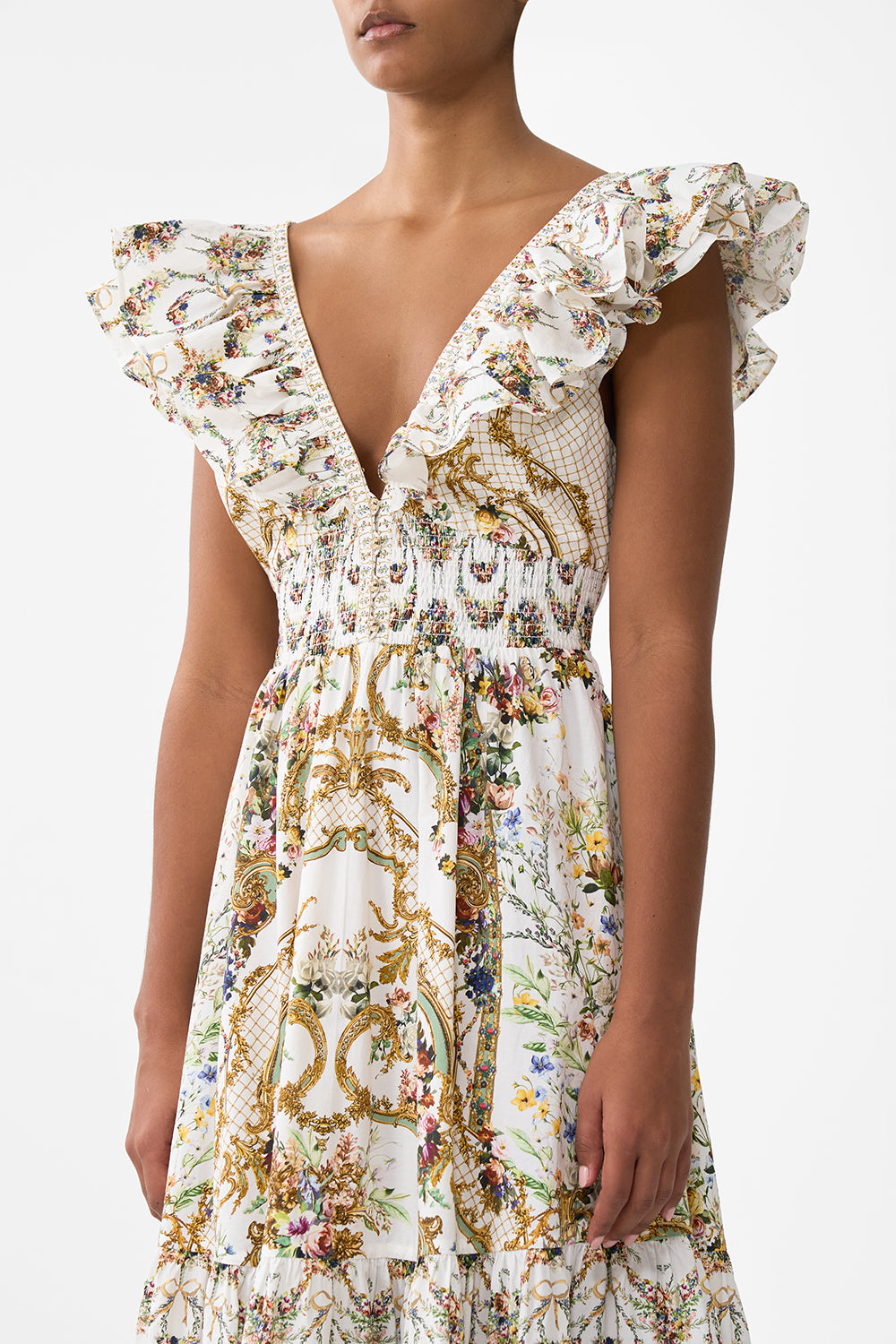 The CAMILLA TIE WAIST LONG SLEEVE DRESS OTTOMAN ELEGANCE in our  print.