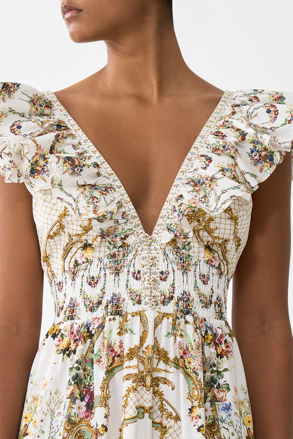 The CAMILLA TIE WAIST LONG SLEEVE DRESS OTTOMAN ELEGANCE in our  print.