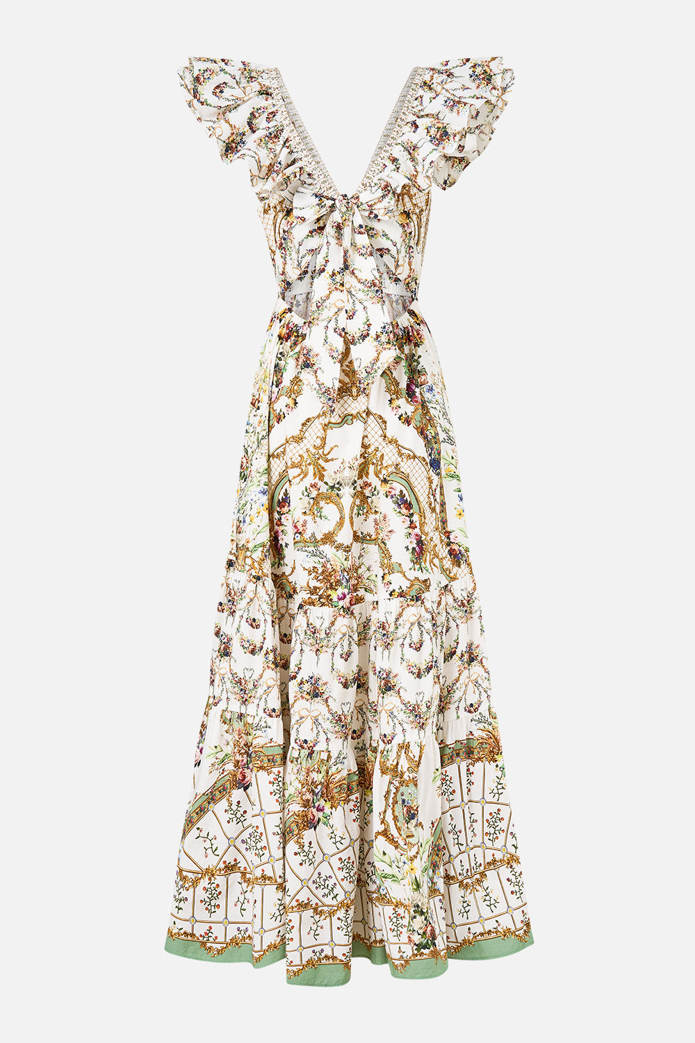 The CAMILLA TIE WAIST LONG SLEEVE DRESS OTTOMAN ELEGANCE in our  print.