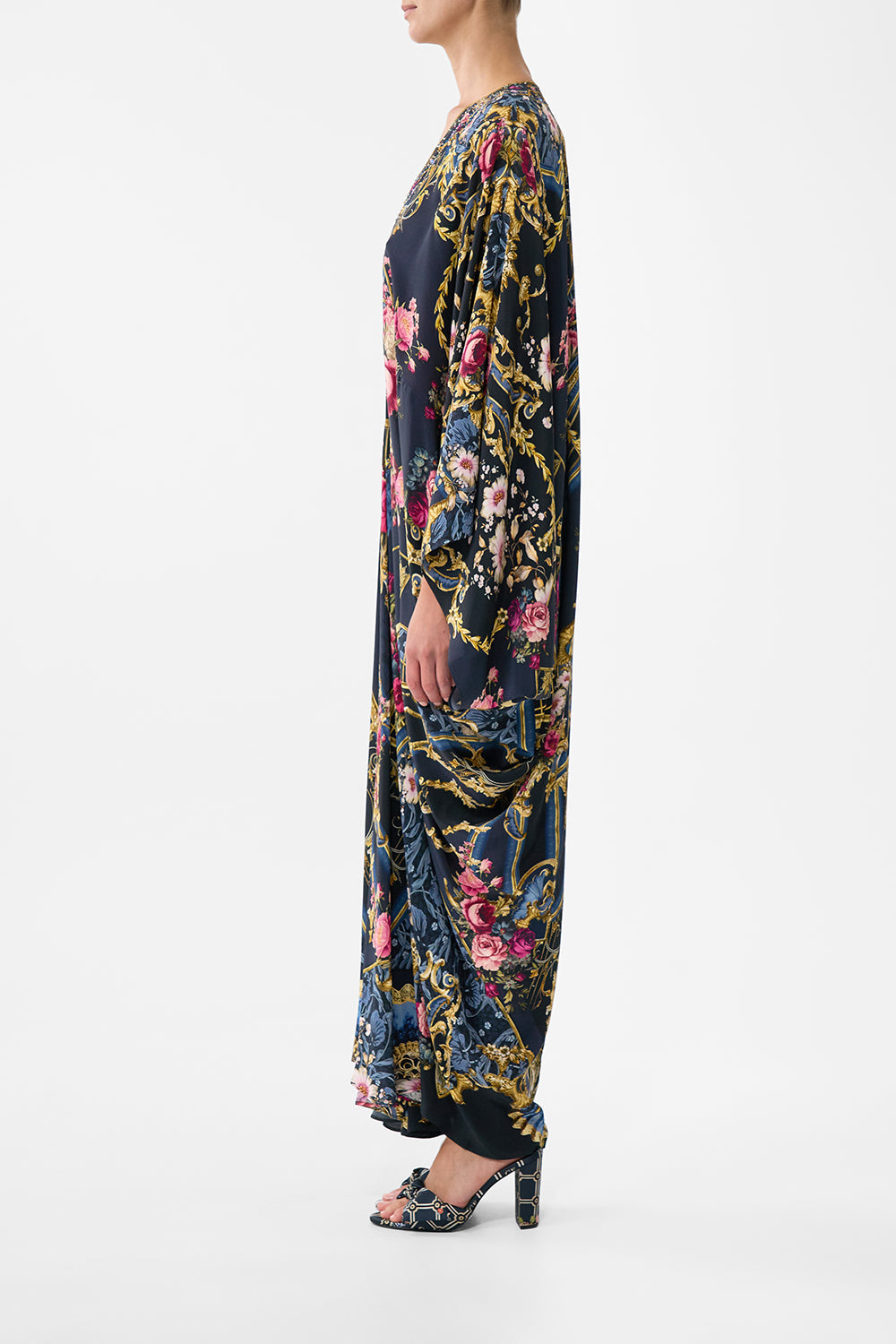 The CAMILLA T Shape Long Kaftan in our Ornate On A Plate print.