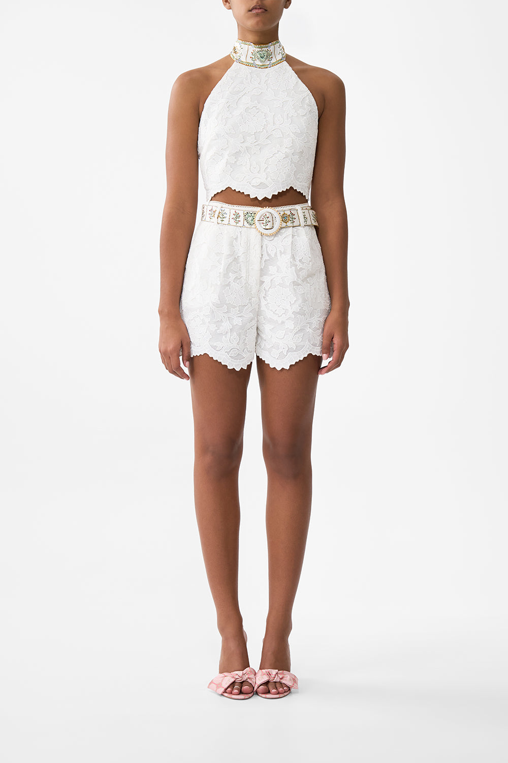 The CAMILLA Halter Tie Back Top in our Dressing Room Drama print.