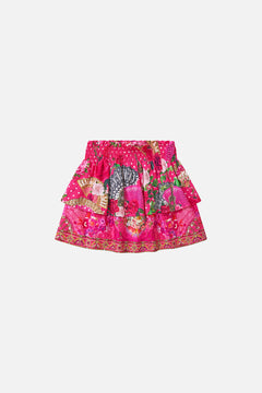 KIDS LAYERED MINI SKIRT WITH BABYLOCKED EDGES FLAMENCO ROSE