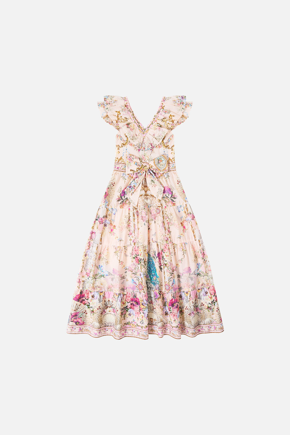 The CAMILLA JERSEY SPLICED TIERED SKIRT MIDSUMMER MOSAICS in our  print.
