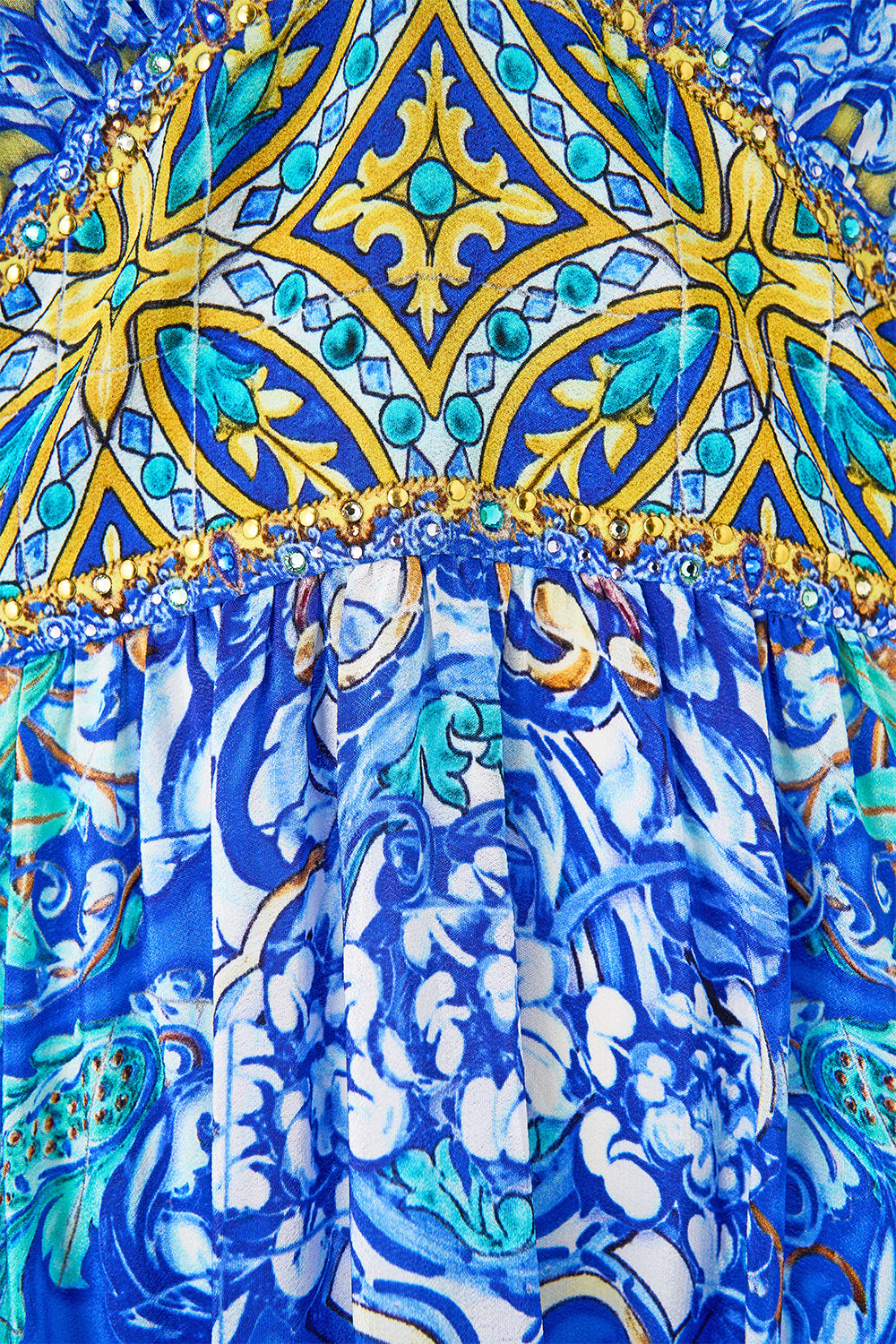 WAISTED DRESS WITH HEM RUFFLE BENEATH THE ANDALUSIAN SUN