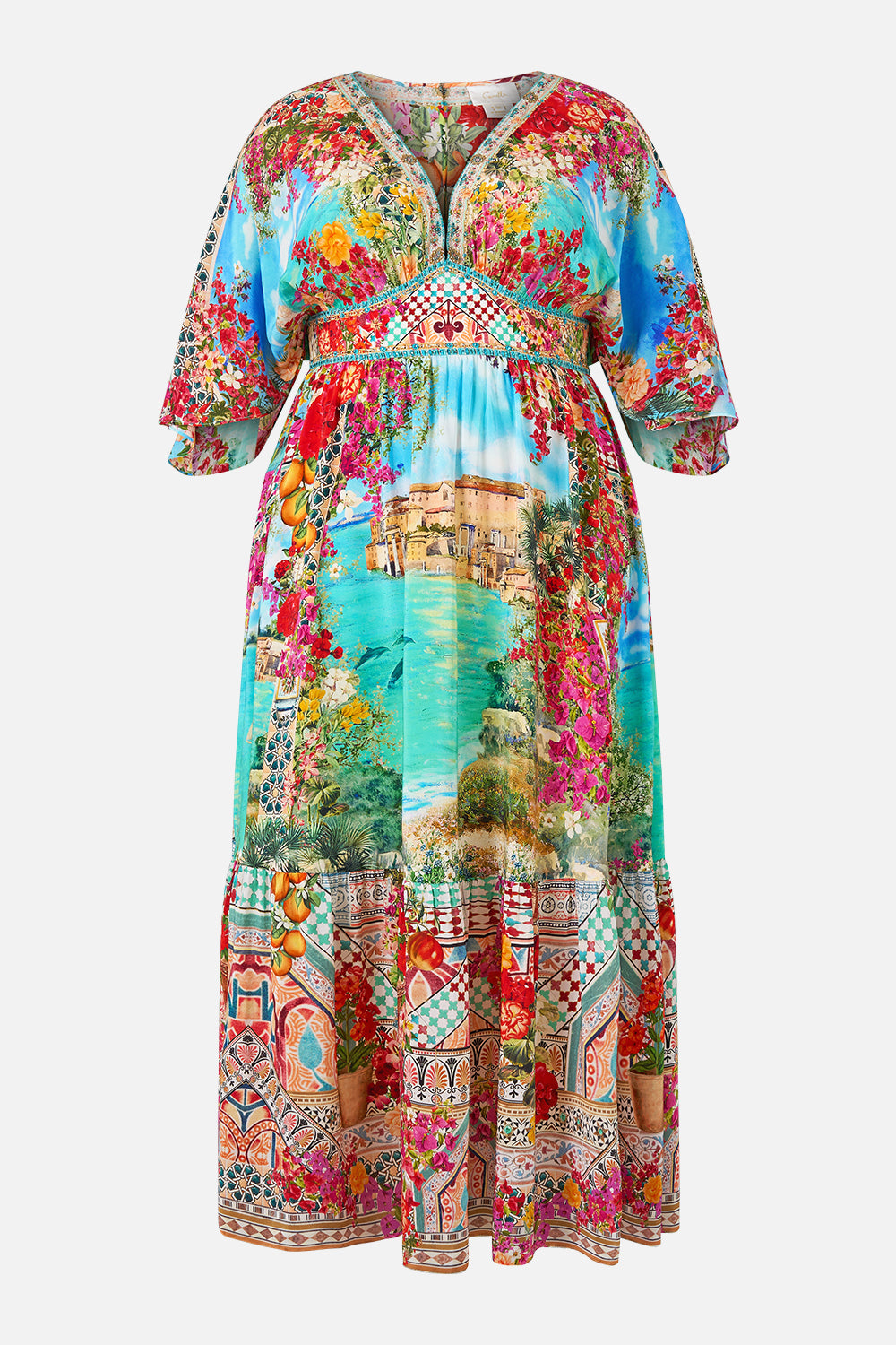The CAMILLA BELTED MIDI SKIRT SEVILLE SWEETHEART in our SEVILLE SWEETHEART print.
