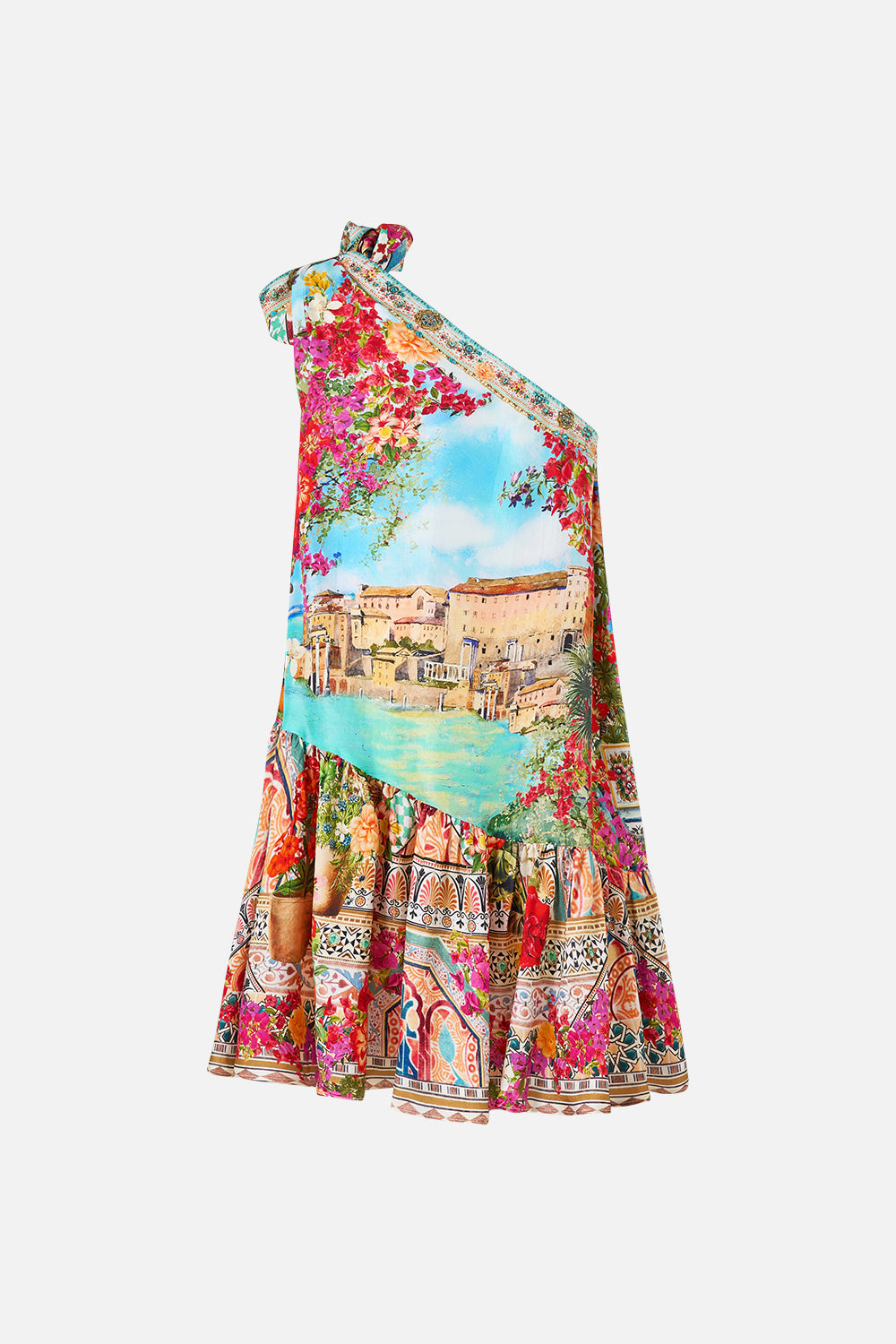 The CAMILLA MID LENGTH BOARDSHORT WITH ELASTIC WAIST MIDSUMMER MOSAICS in our  print.