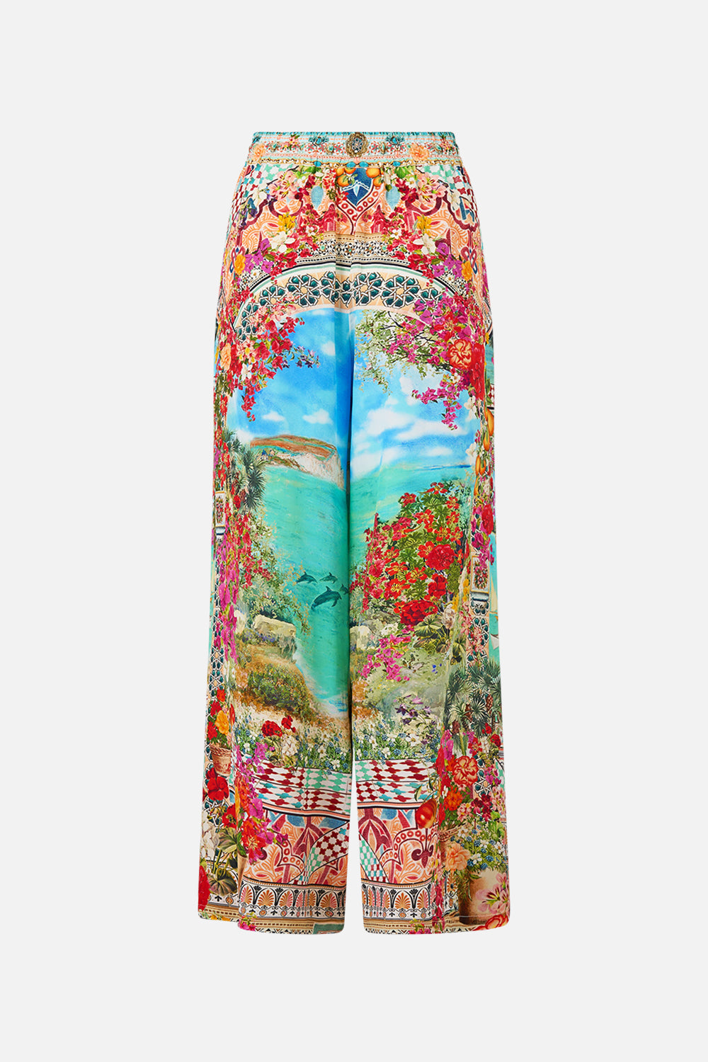 The CAMILLA SHAPED WAISTBAND DRESS WITH GATHERED SLEEVES FLAMENCO FOLKLORE in our  print.
