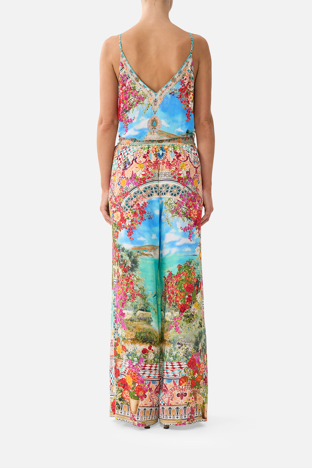The CAMILLA SHAPED WAISTBAND DRESS WITH GATHERED SLEEVES FLAMENCO FOLKLORE in our  print.