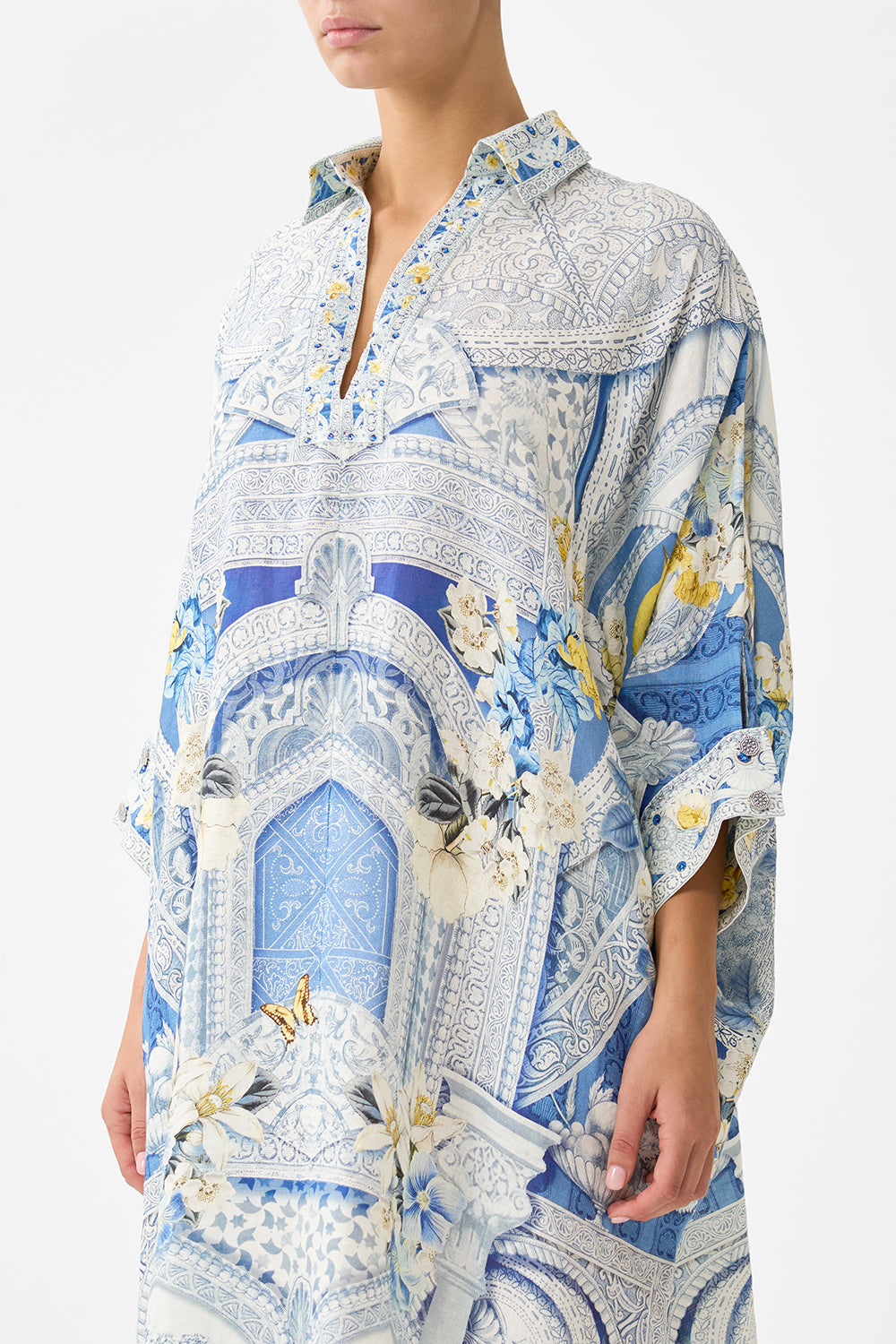 The CAMILLA wide body collared kaftan in our print De Nada Granada.