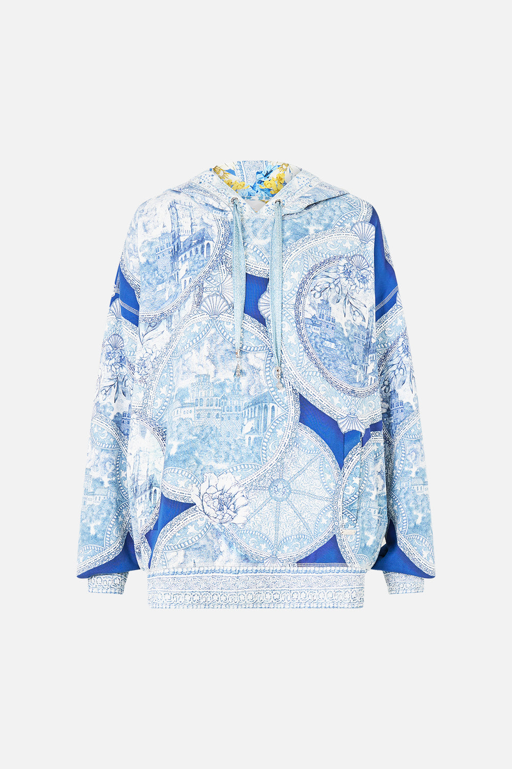 The CAMILLA TIE FRONT ONE PIECE WITH FRILL NECK AND WAIST DAUGHTERS OF DUENDE in our  print.