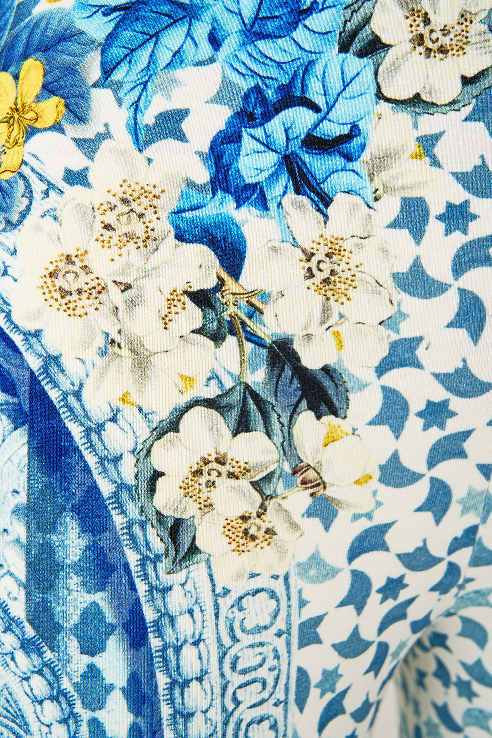 The CAMILLA MILLA HUM OF ALHAMBRA CROPPED JACKET DENIM in our  print.