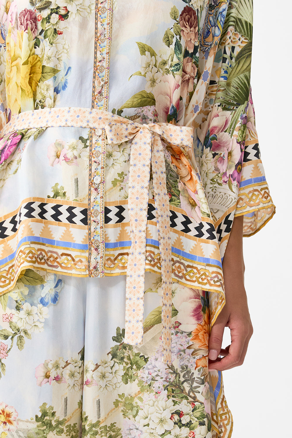 The CAMILLA WAISTCOAT WITH BUTTON FRONT FLAMENCO FOLKLORE in our  print.
