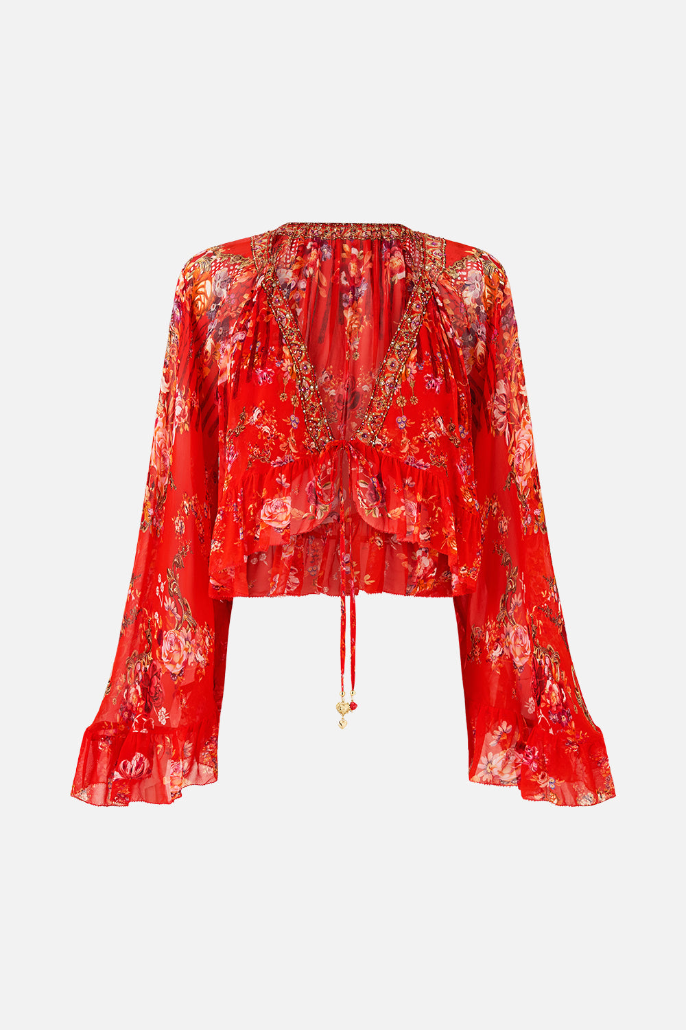 The CAMILLA LONG SPLIT FRONT TWIST DRESS TAURUS RISING in our  print.